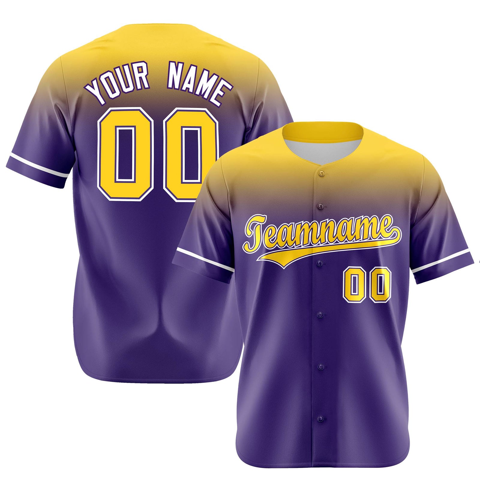 Custom Purple Yellow Gradient Fashion Design Authentic Baseball Jersey