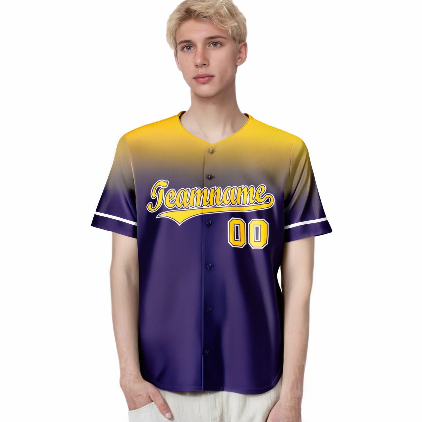Custom Purple Yellow Gradient Fashion Design Authentic Baseball Jersey