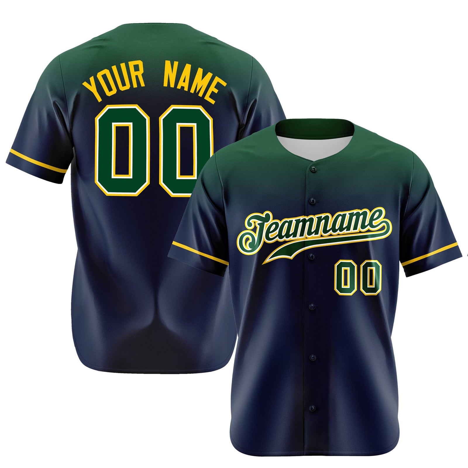 Custom Navy Green Gradient Fashion Design Authentic Baseball Jersey