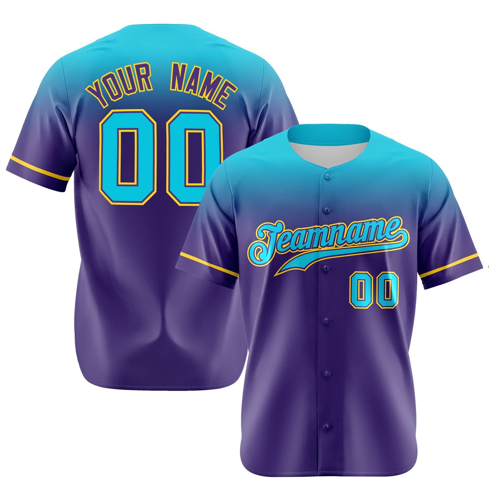 Custom Purple Sky Blue Gradient Fashion Design Authentic Baseball Jersey