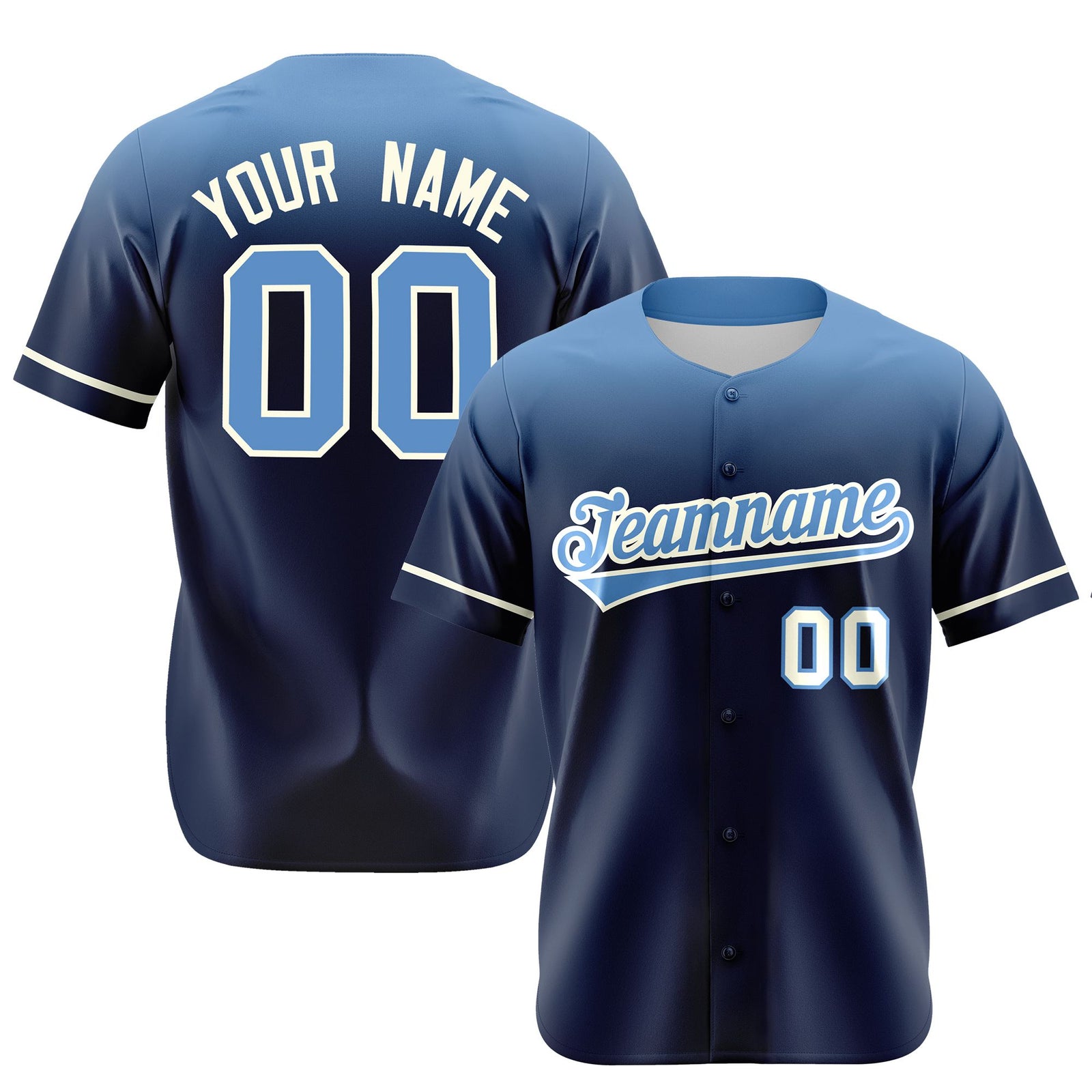 Custom Navy Powder Blue Gradient Fashion Design Authentic Baseball Jersey