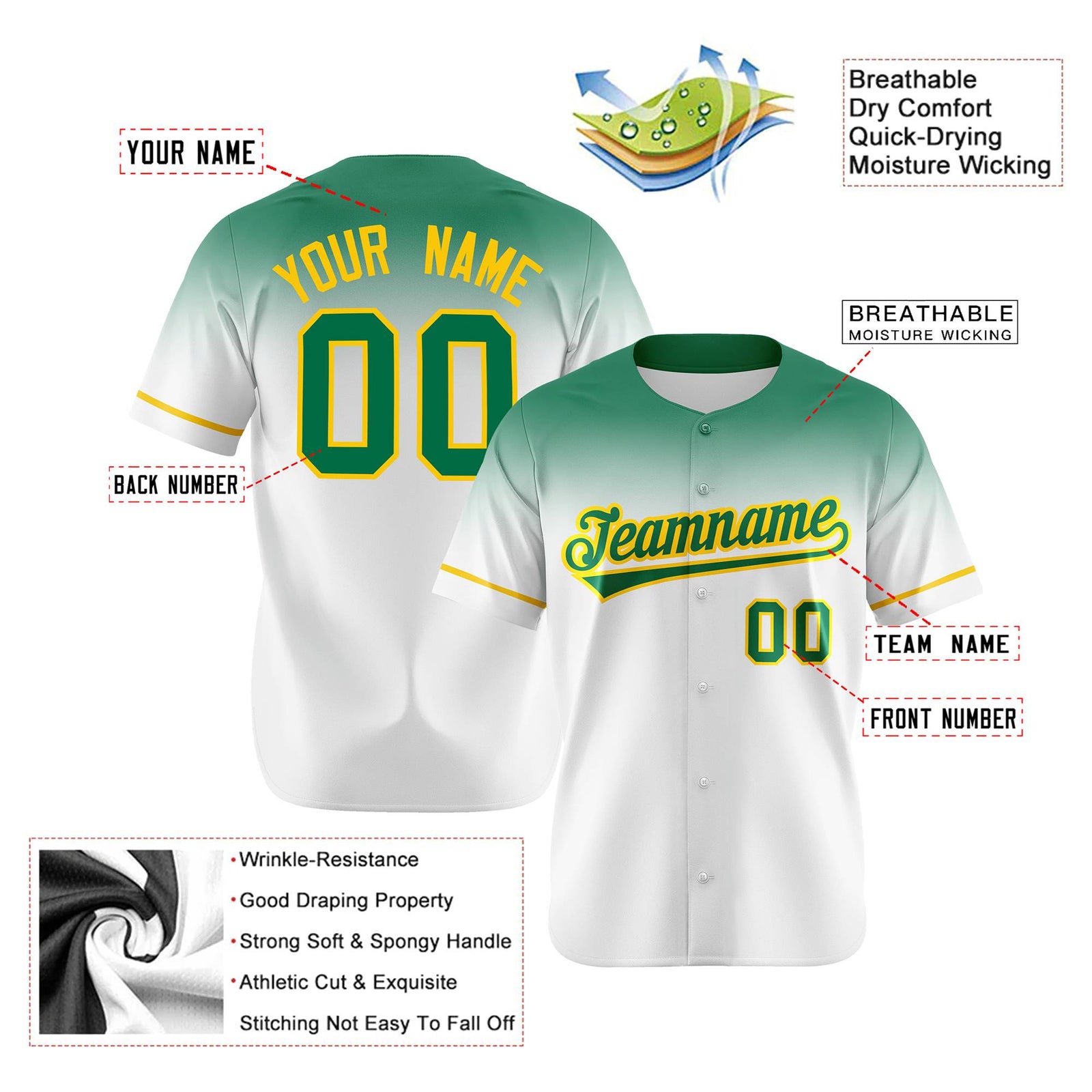 Custom White Bright Green Gradient Fashion Design Authentic Baseball Jersey