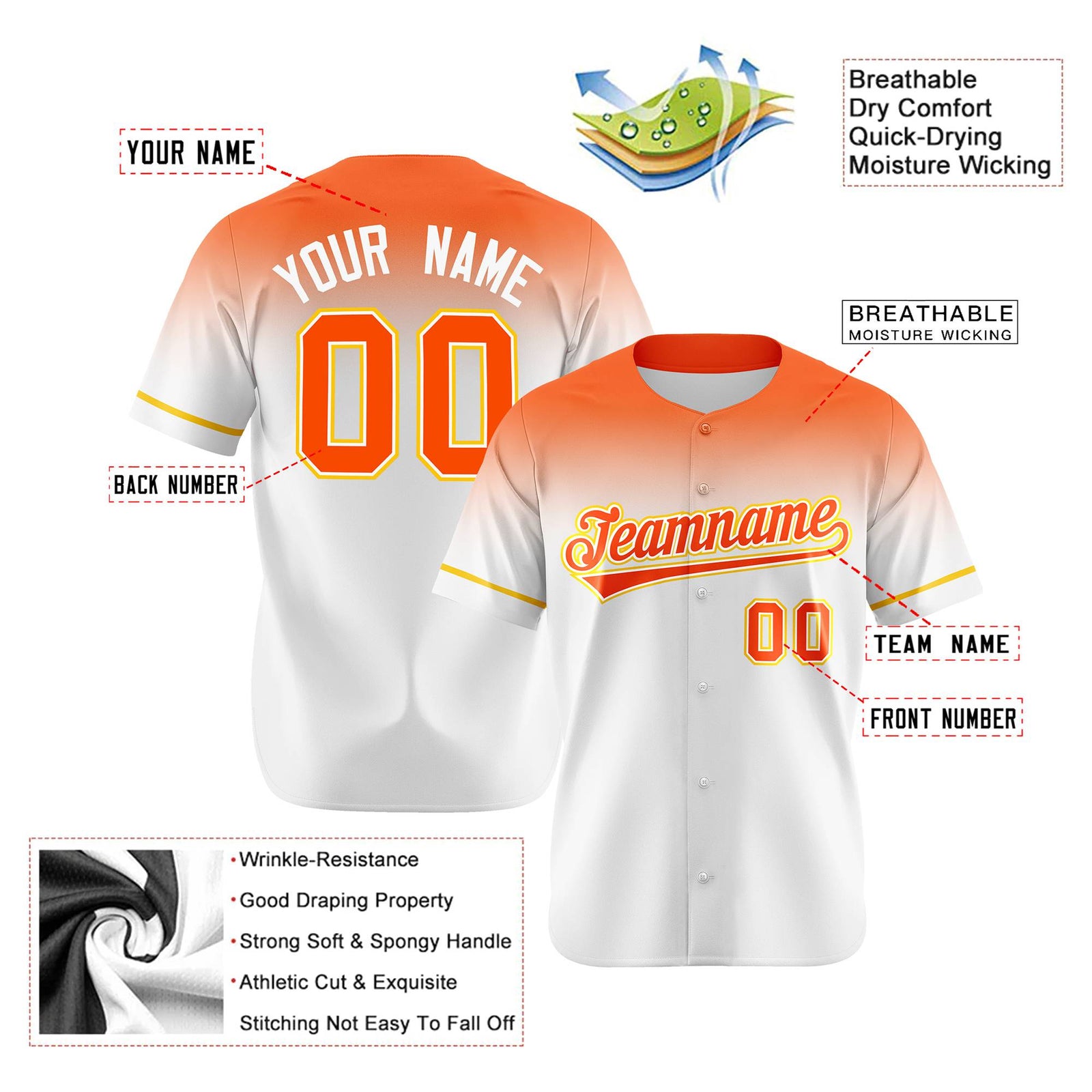 Custom White Orange Gradient Fashion Design Authentic Baseball Jersey