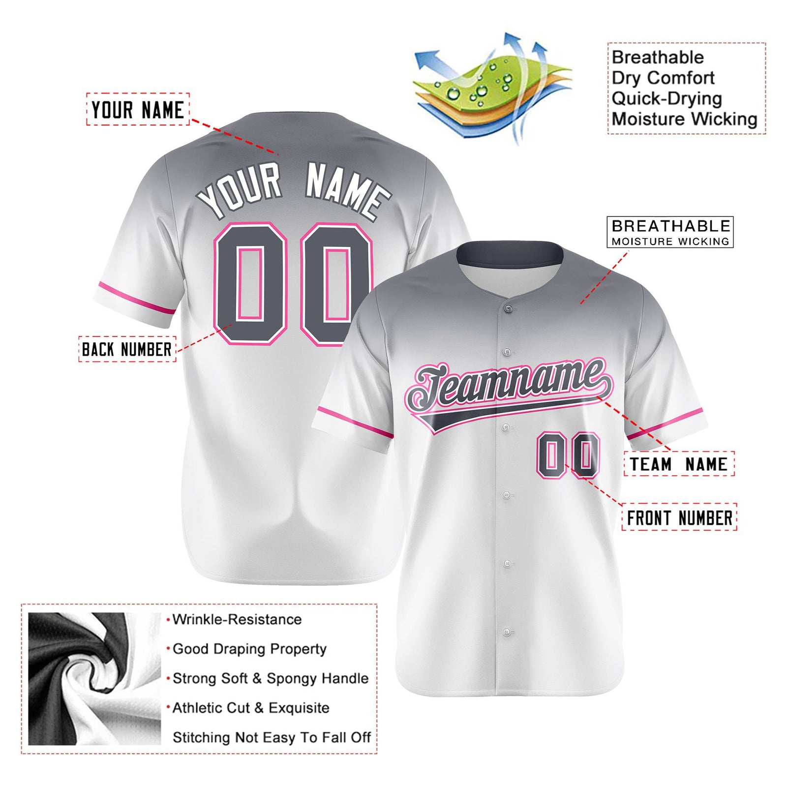 Custom White Gray Gradient Fashion Design Authentic Baseball Jersey