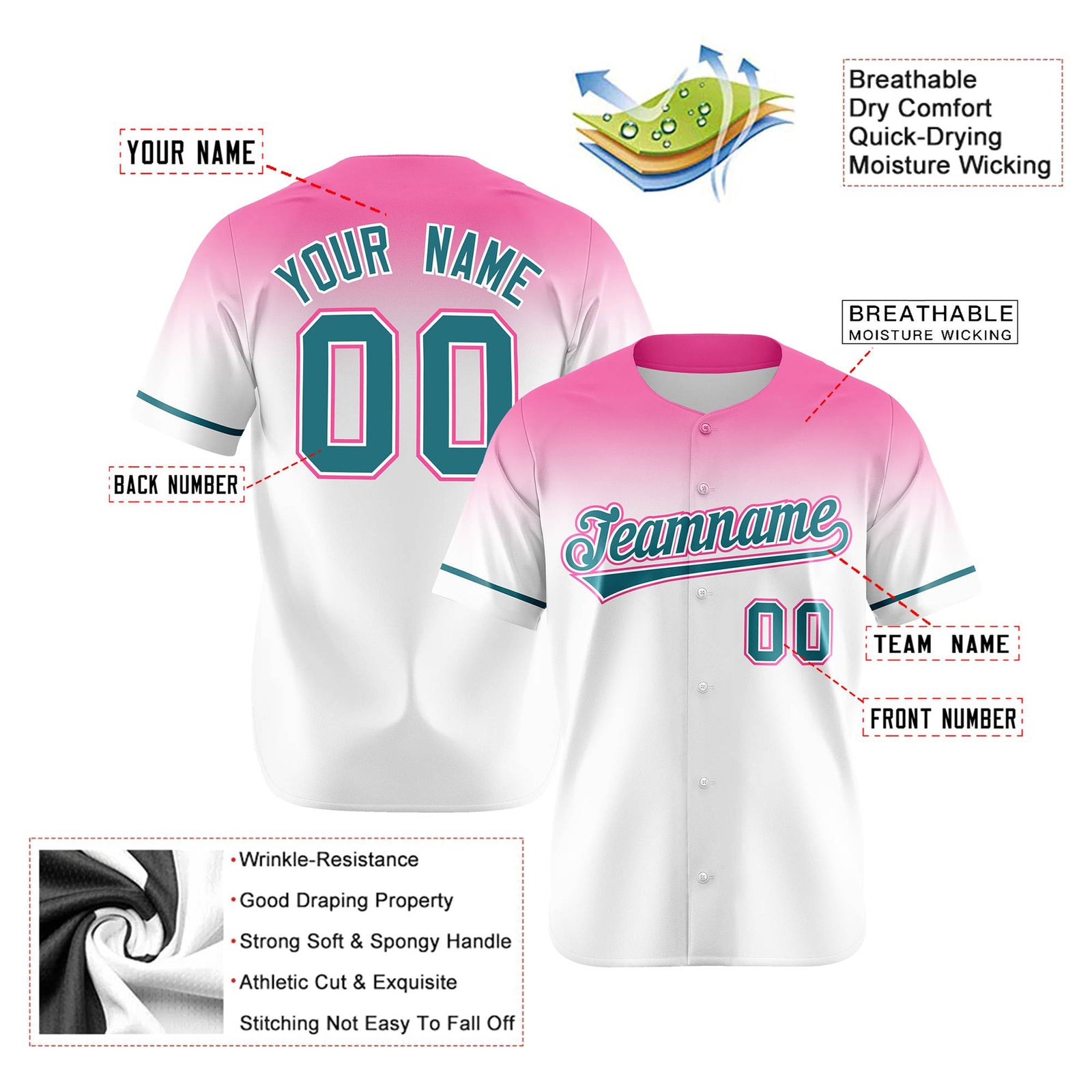 Custom White Light Pink Gradient Fashion Design Authentic Baseball Jersey