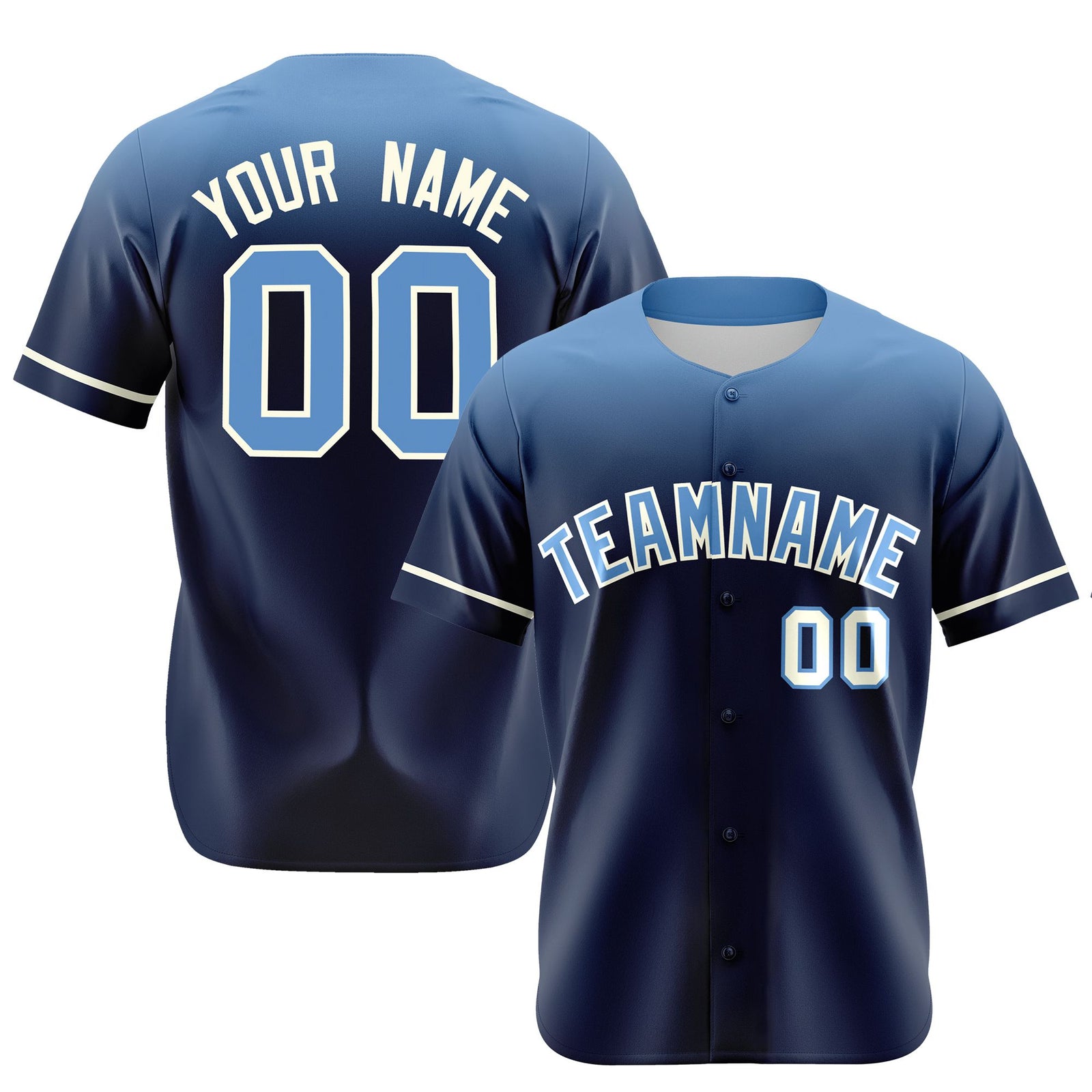 Custom Navy Powder Blue Gradient Fashion Design Authentic Baseball Jersey