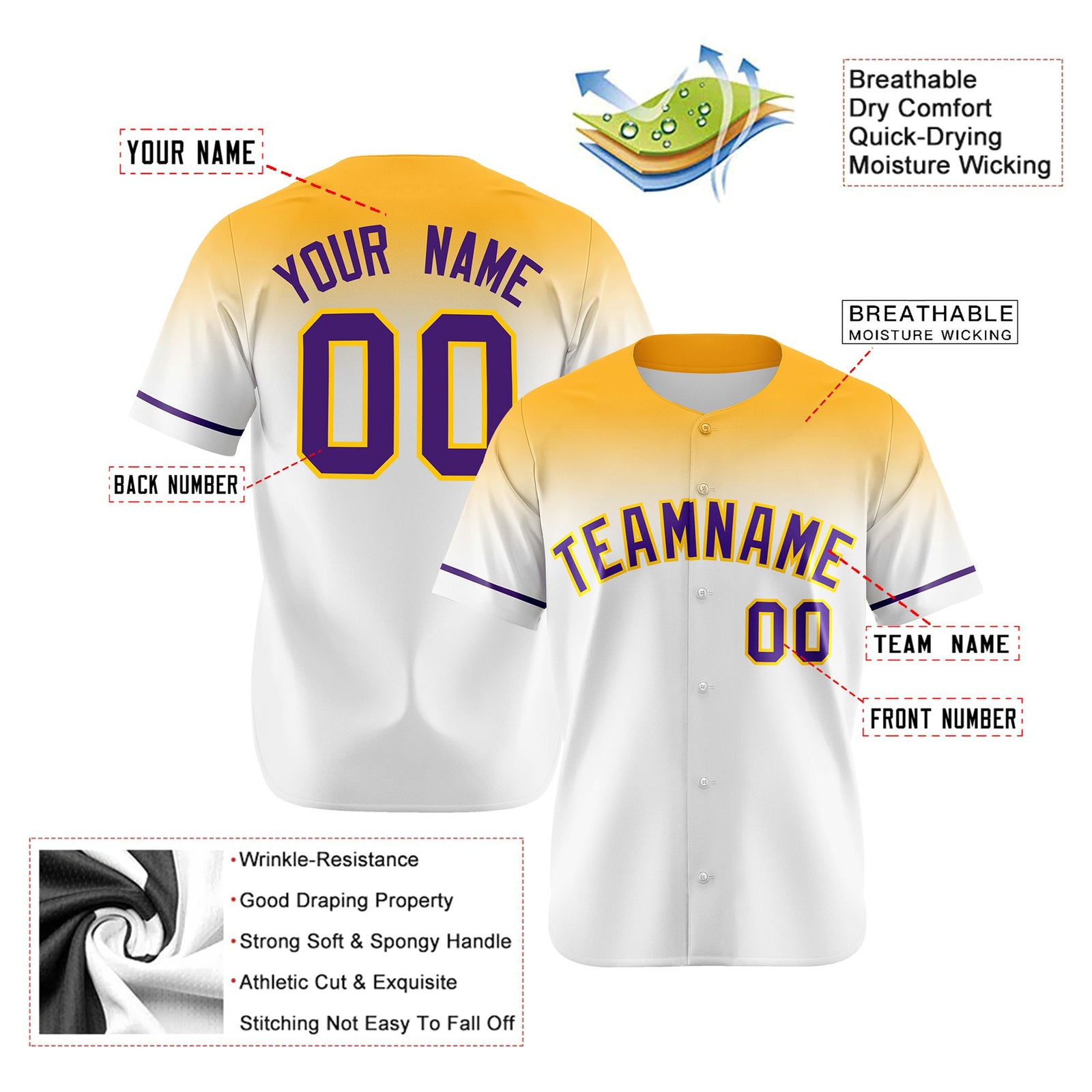 Custom White Yellow Gradient Fashion Design Authentic Baseball Jersey
