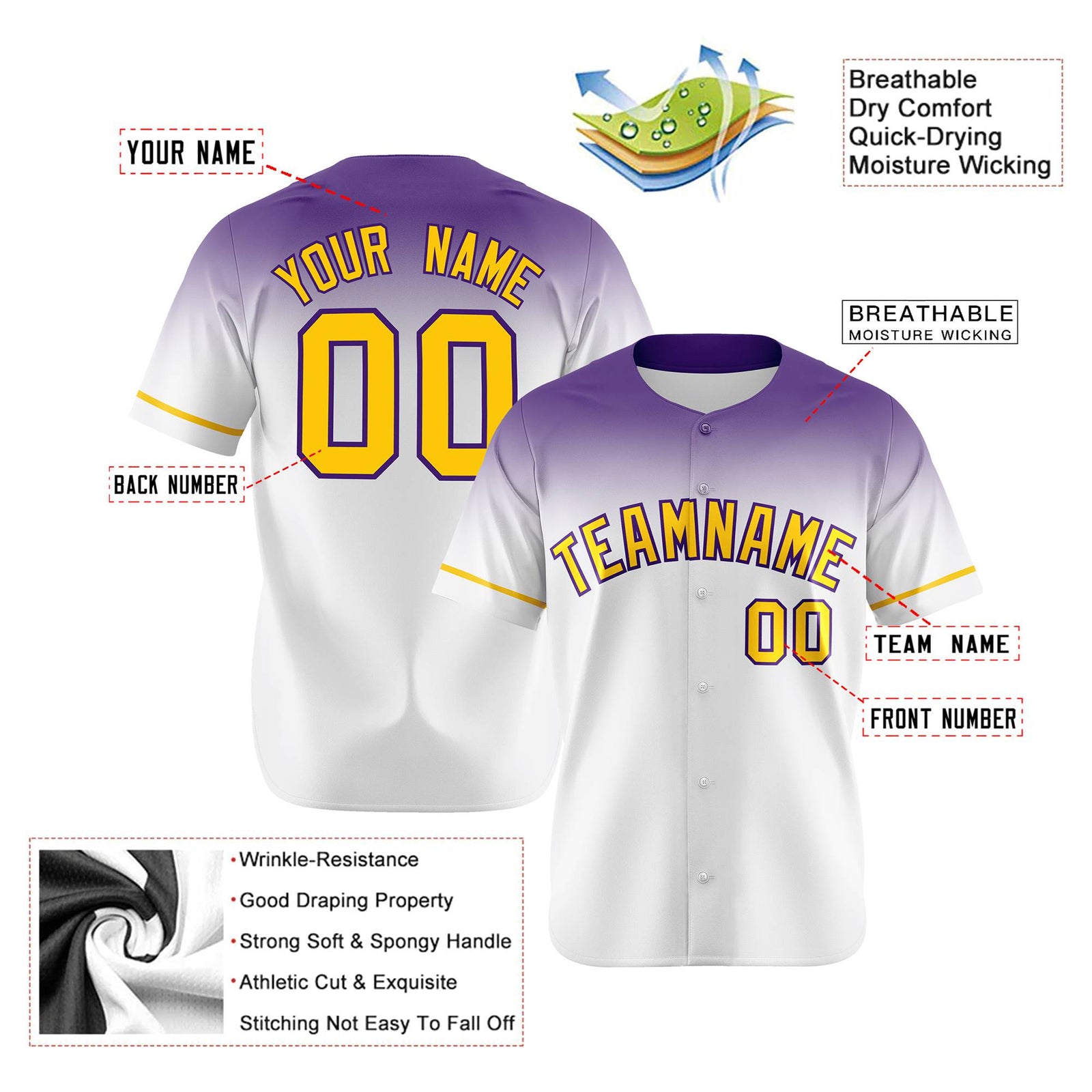 Custom White Purple Gradient Fashion Design Authentic Baseball Jersey