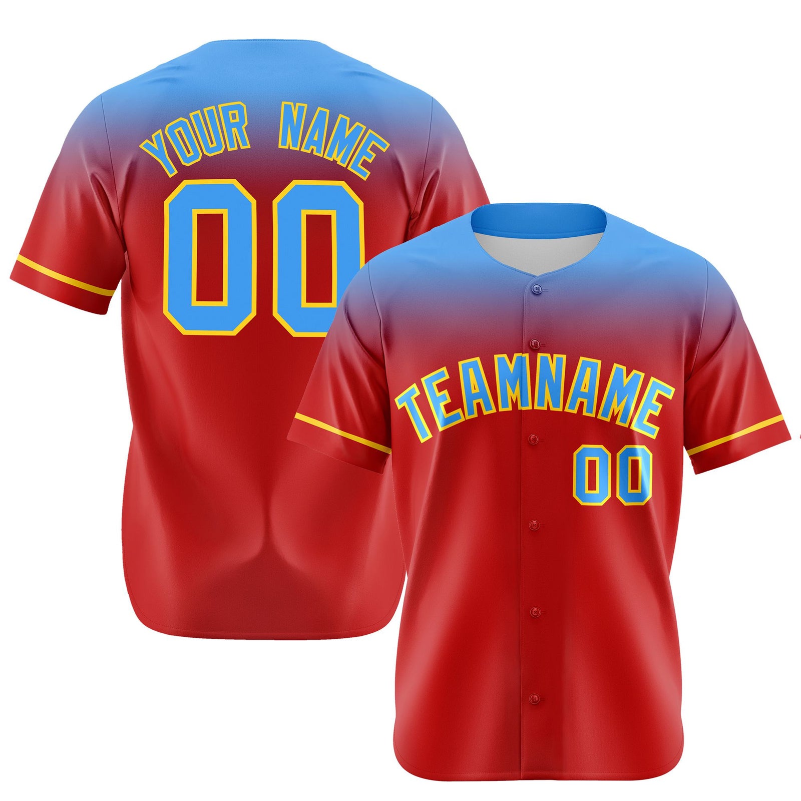 Custom Red Powder Blue Gradient Fashion Design Authentic Baseball Jersey
