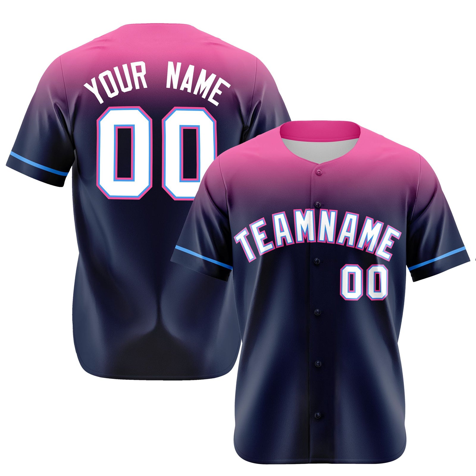 Custom Navy Pink Gradient Fashion Design Authentic Baseball Jersey