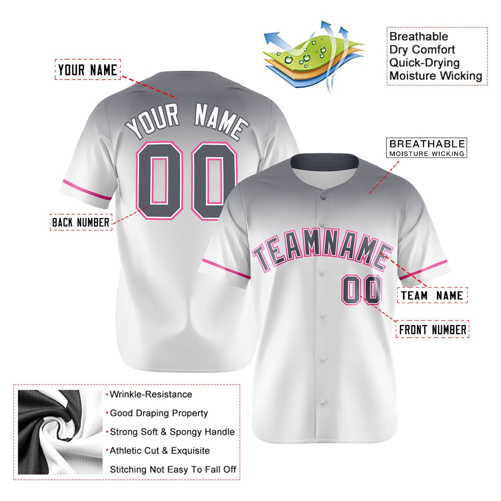 Custom White Gray Gradient Fashion Design Authentic Baseball Jersey