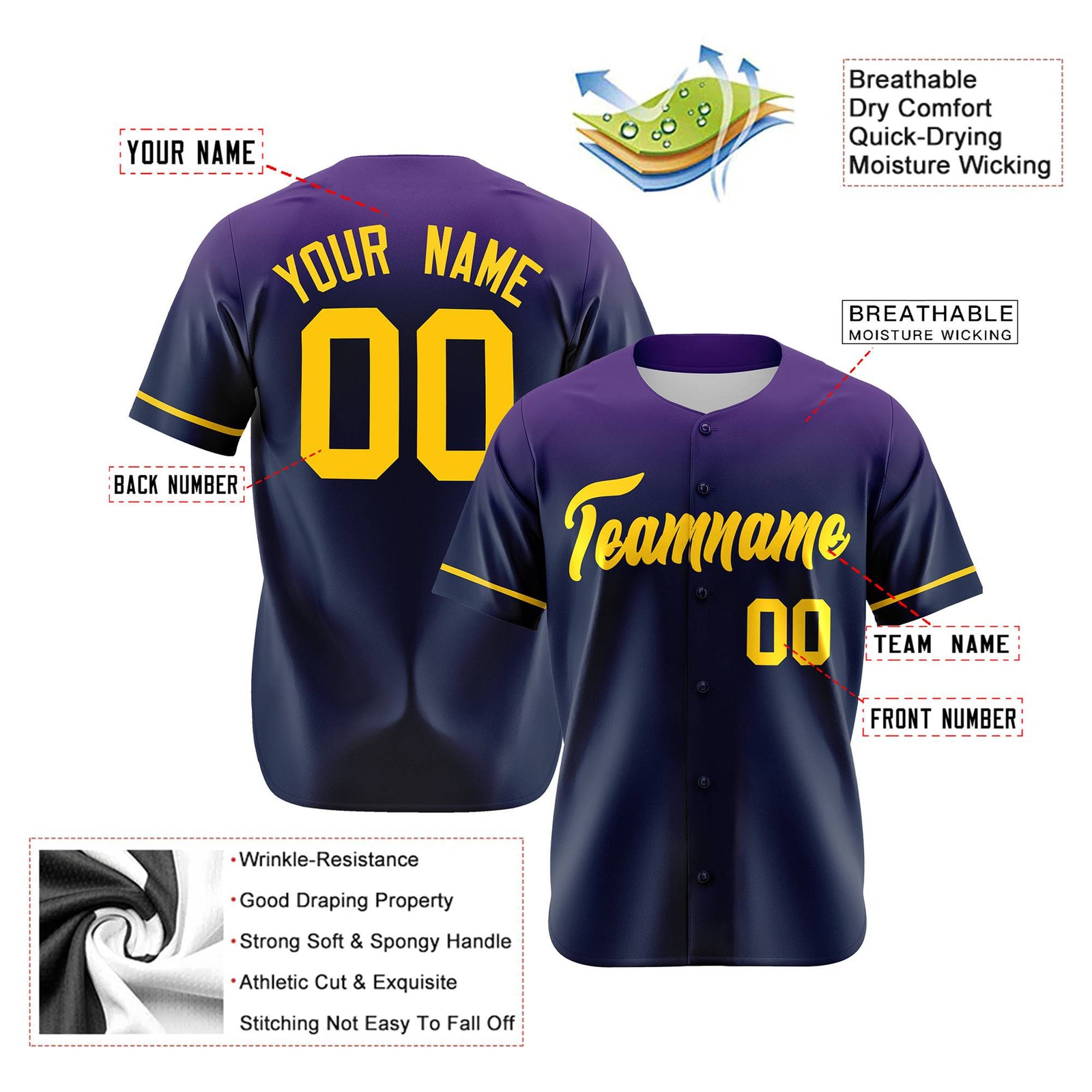 Custom Navy Purple Gradient Fashion Design Authentic Baseball Jersey