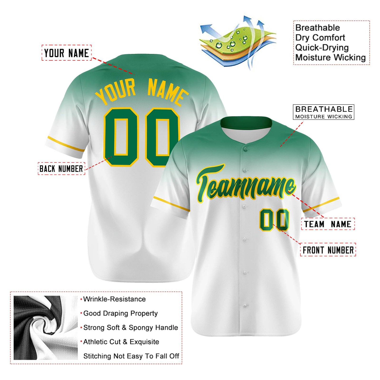 Custom White Bright Green Gradient Fashion Design Authentic Baseball Jersey