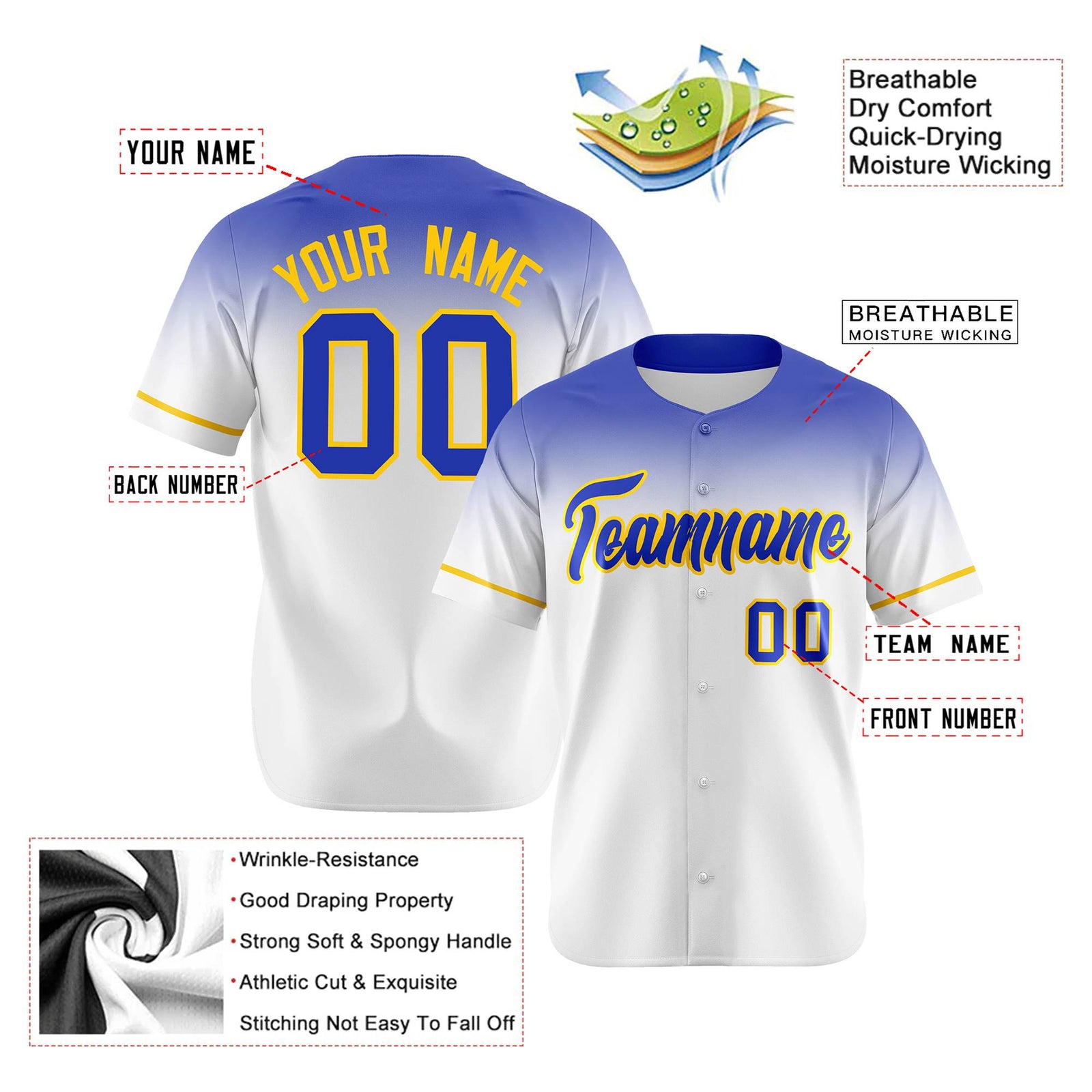 Custom White Royal Blue Gradient Fashion Design Authentic Baseball Jersey