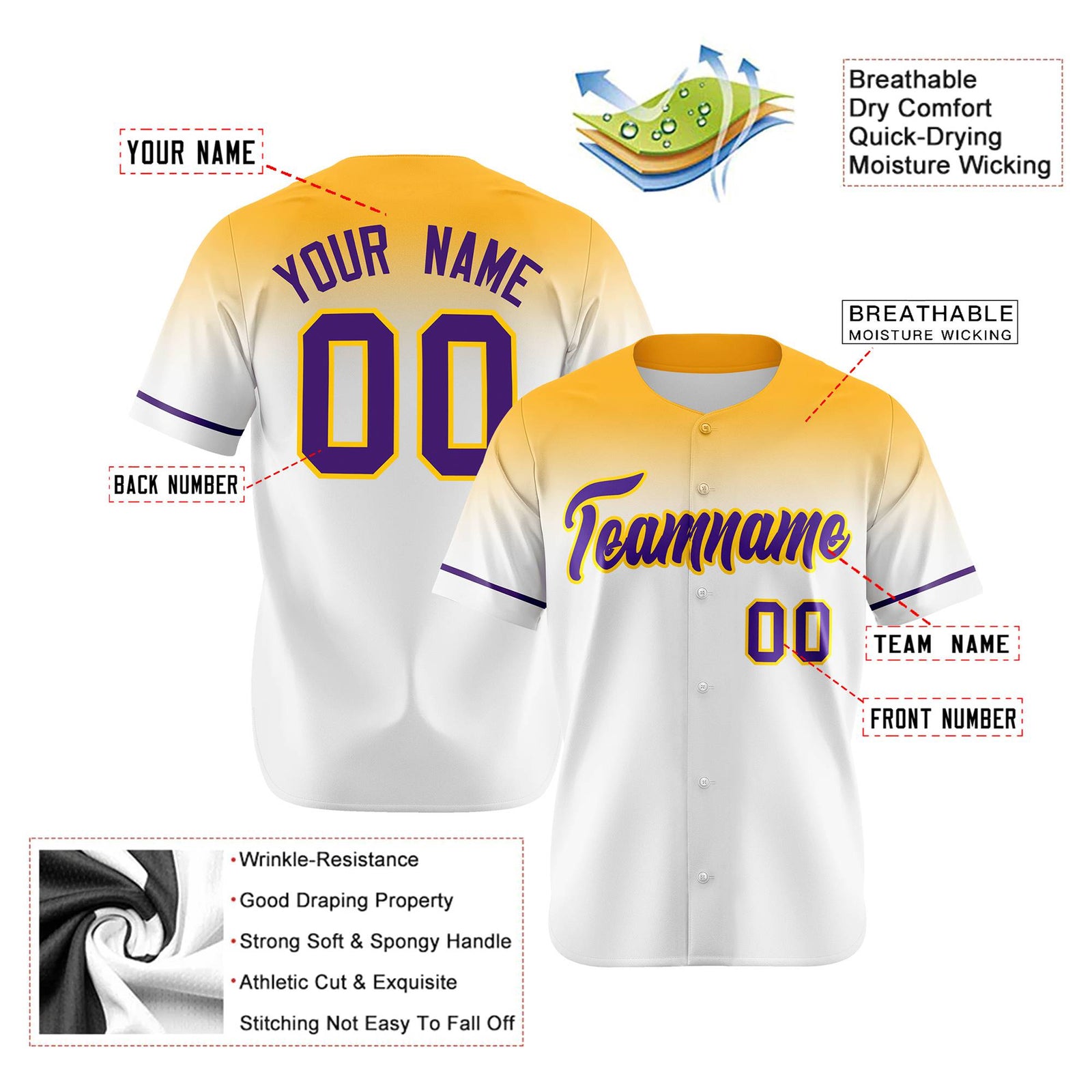 Custom White Yellow Gradient Fashion Design Authentic Baseball Jersey