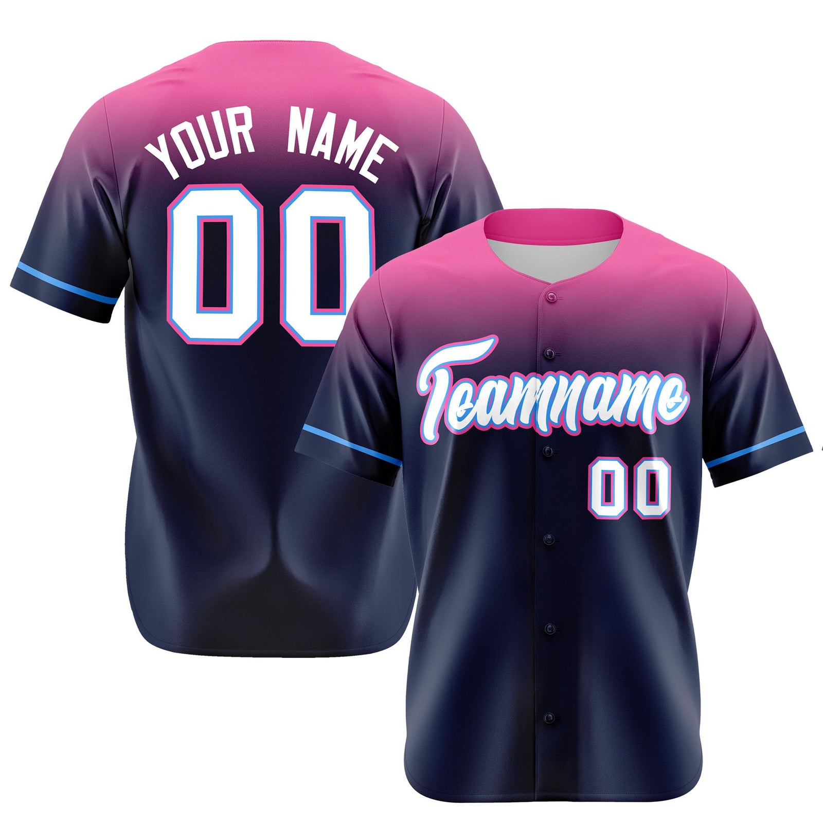 Custom Navy Pink Gradient Fashion Design Authentic Baseball Jersey