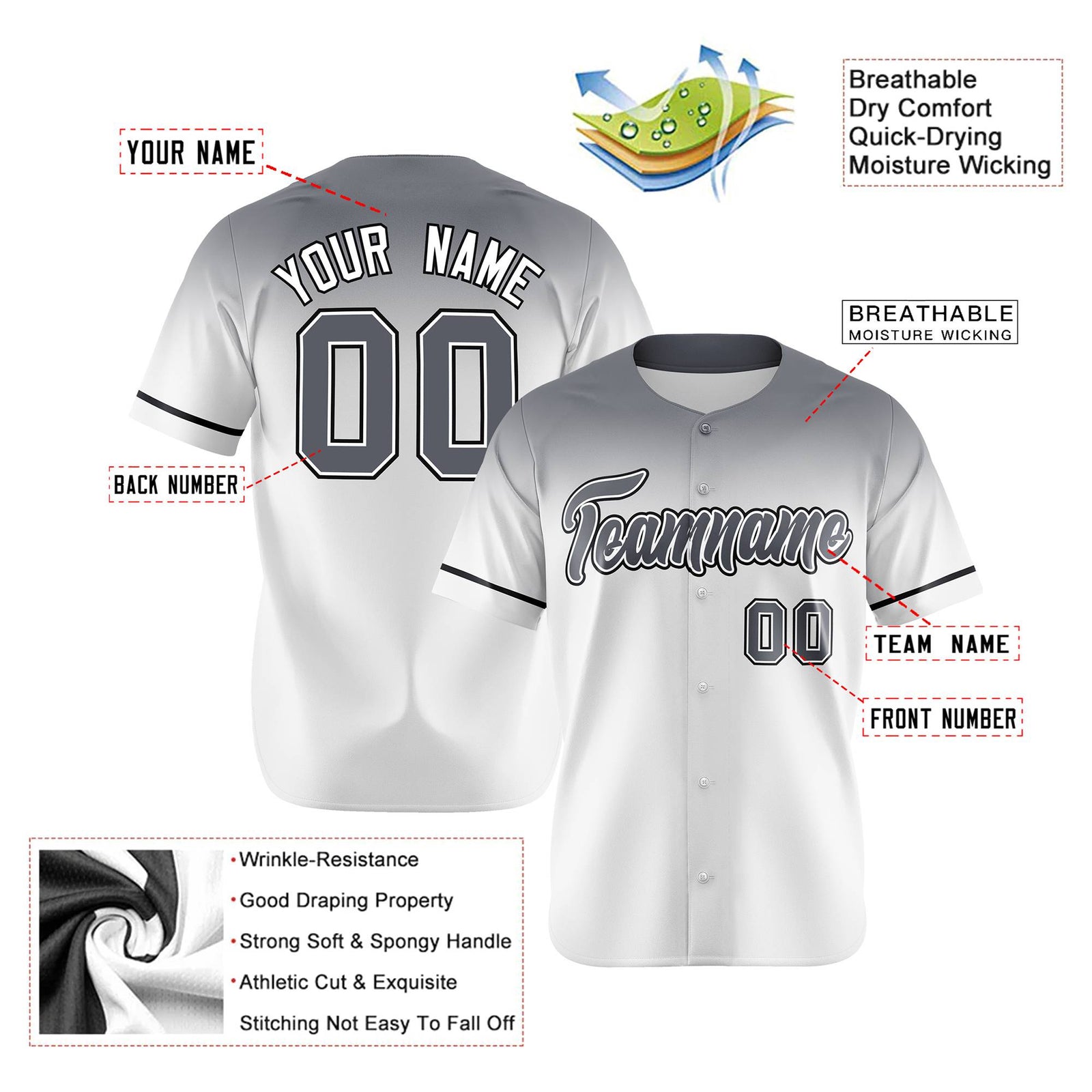 Custom White Gray Gradient Fashion Design Authentic Baseball Jersey