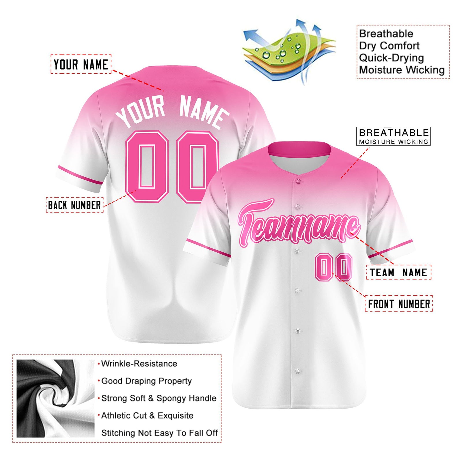 Custom White Light Pink Gradient Fashion Design Authentic Baseball Jersey