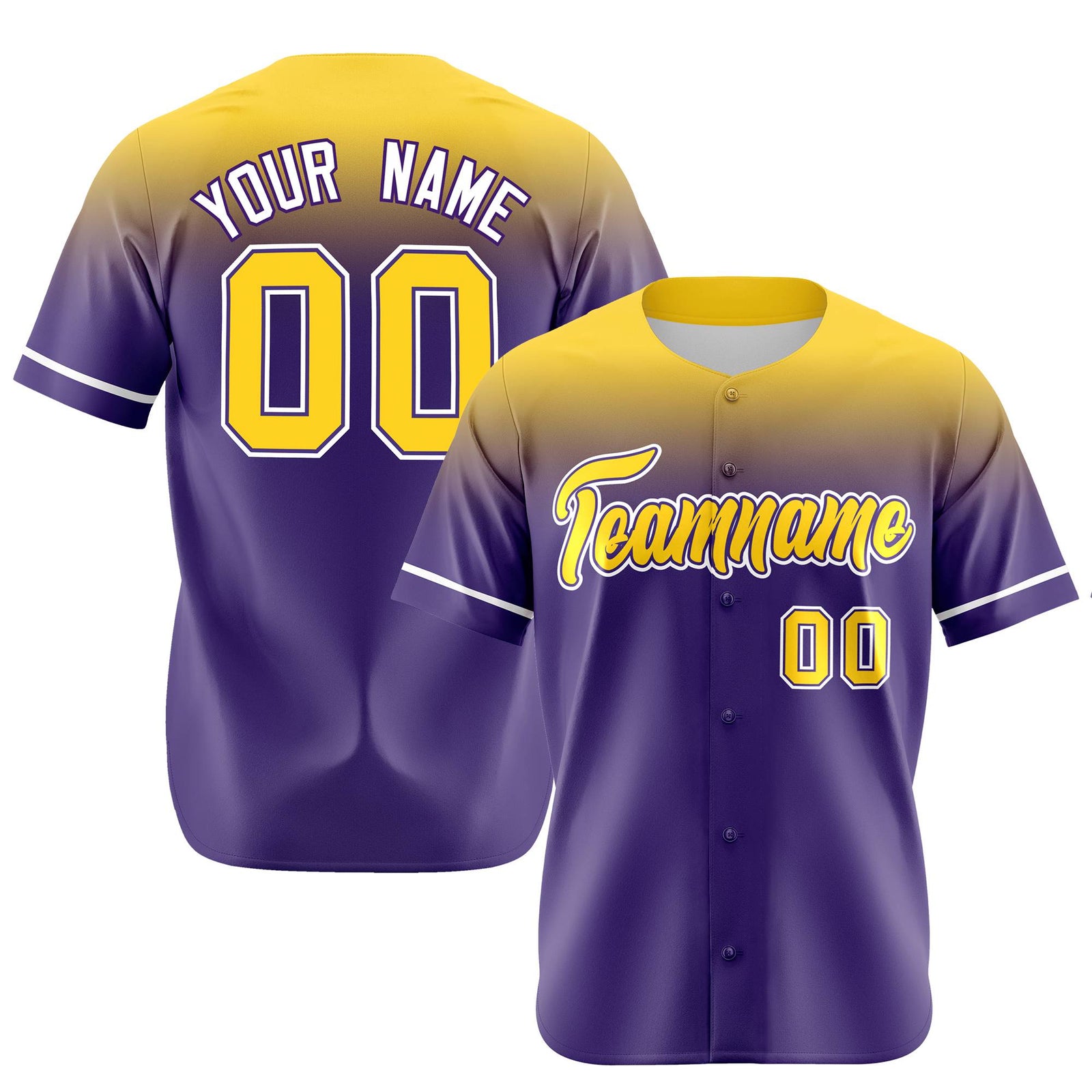Custom Purple Yellow Gradient Fashion Design Authentic Baseball Jersey