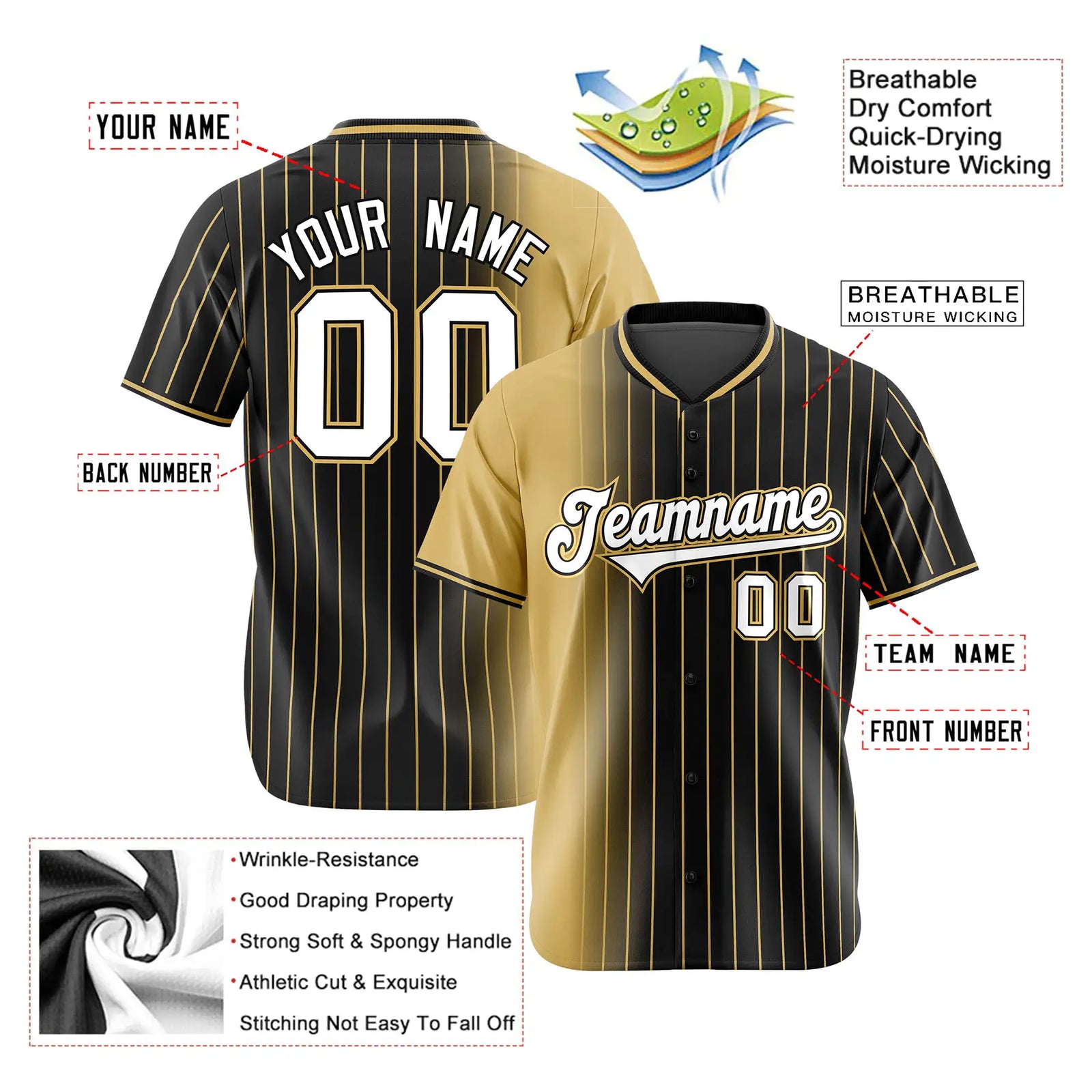 Custom Old-Gold Black Pinstripe White Authentic Baseball Jersey