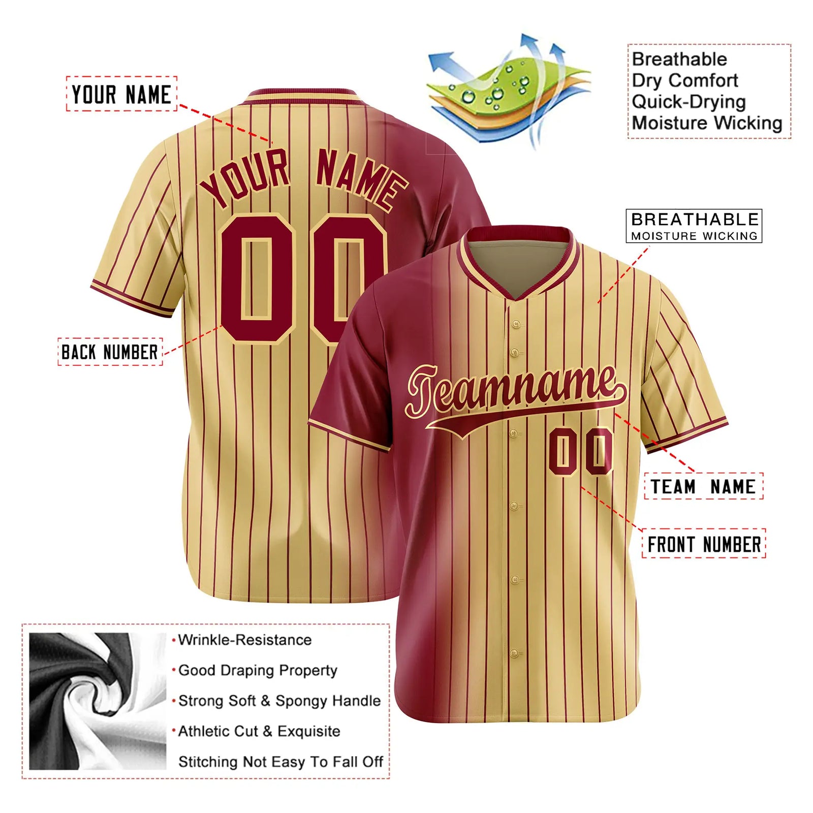 Custom Crimson Old-Gold Pinstripe Crimson Authentic Baseball Jersey