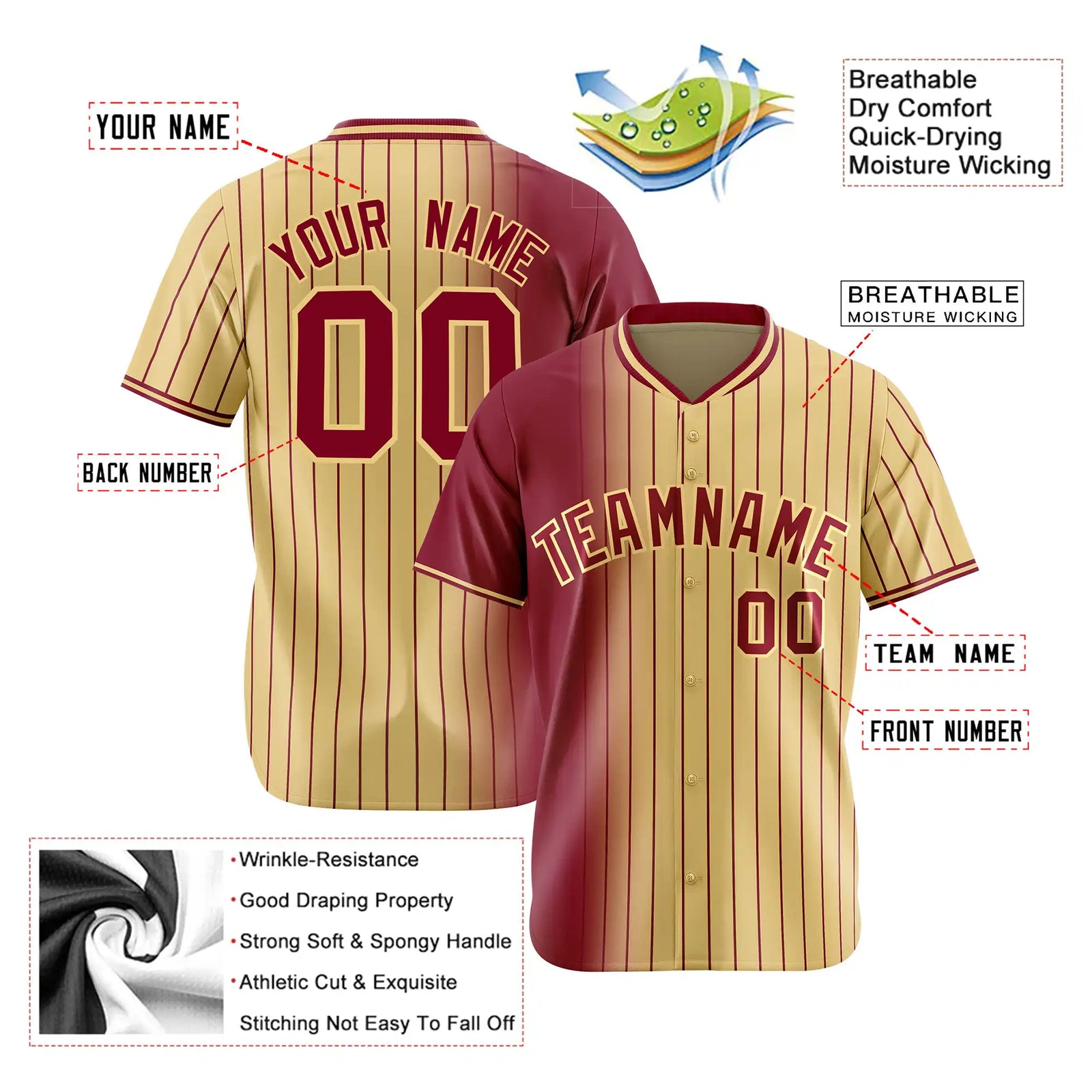 Custom Crimson Old-Gold Pinstripe Crimson Authentic Baseball Jersey
