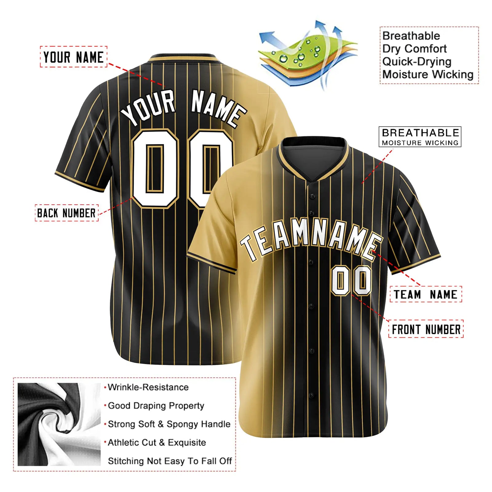 Custom Old-Gold Black Pinstripe White Authentic Baseball Jersey
