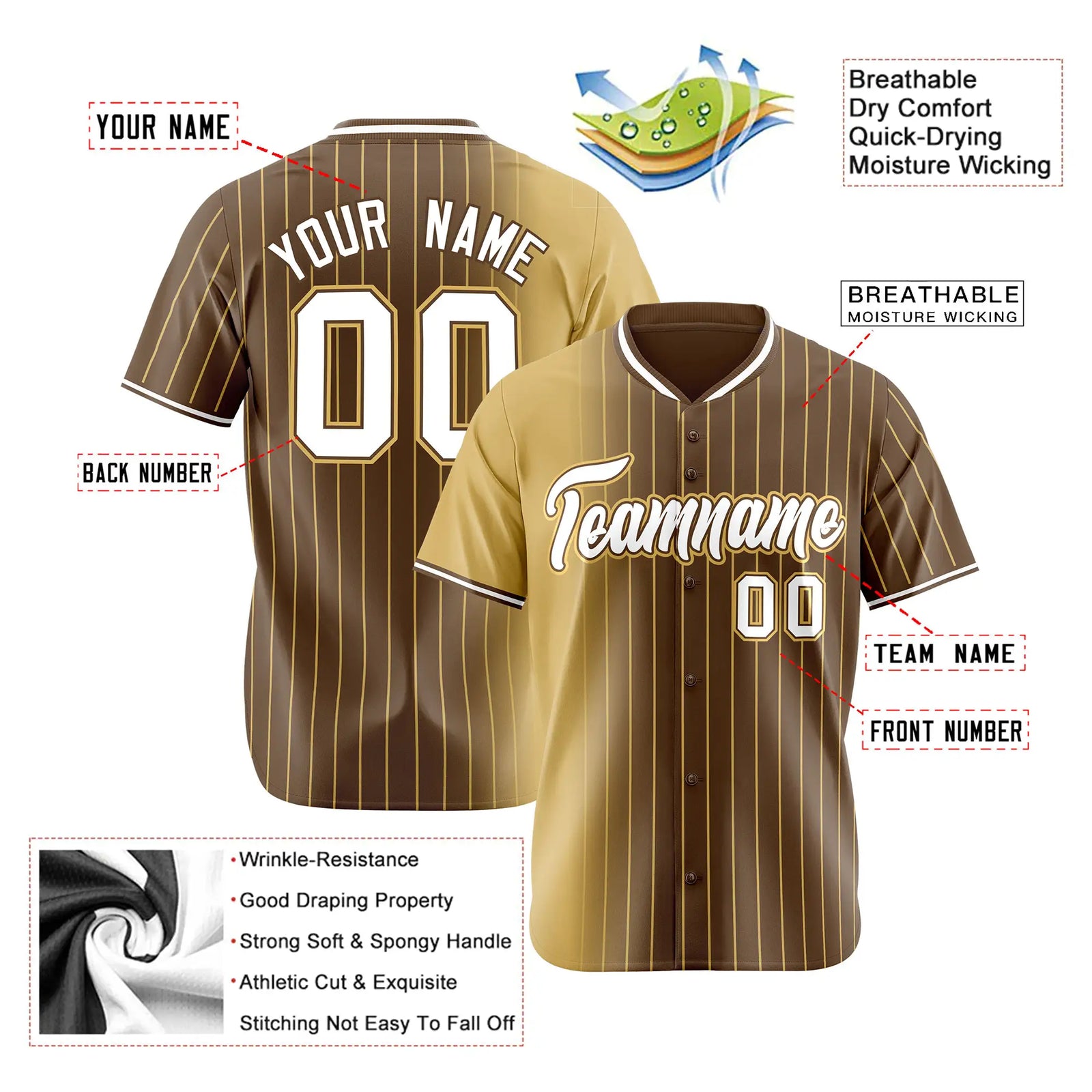 Custom Old-Gold Brown Pinstripe White Authentic Baseball Jersey