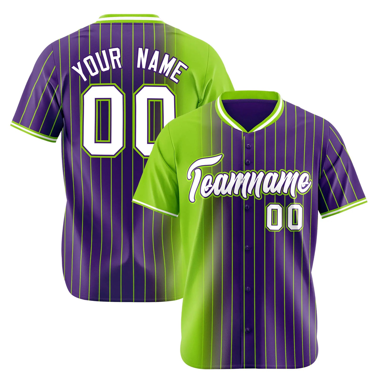 Custom Neon Green Purple Pinstripe White Authentic Baseball Jersey
