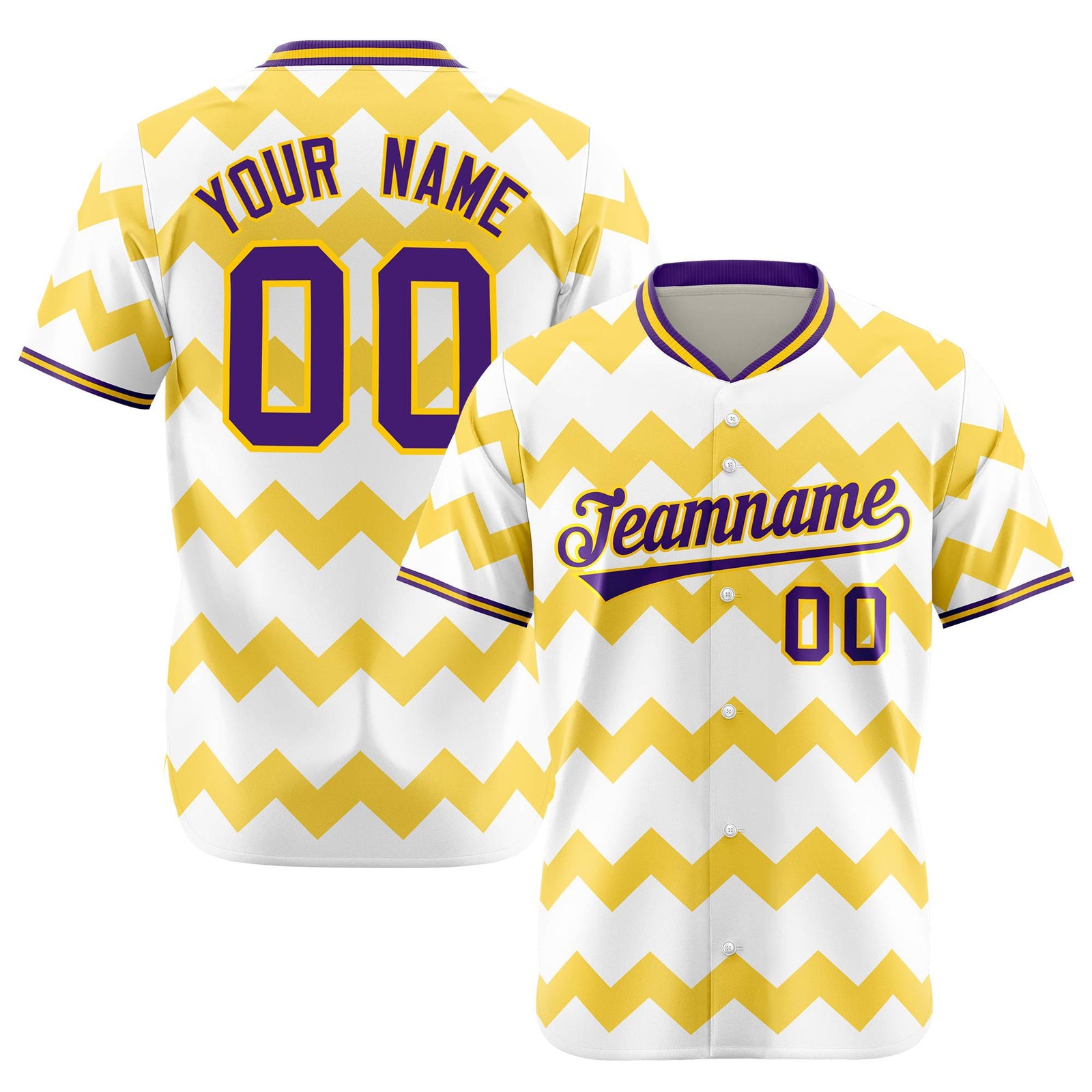 Custom White Purple Gold Authentic Corrugated Fashion Baseball Jersey