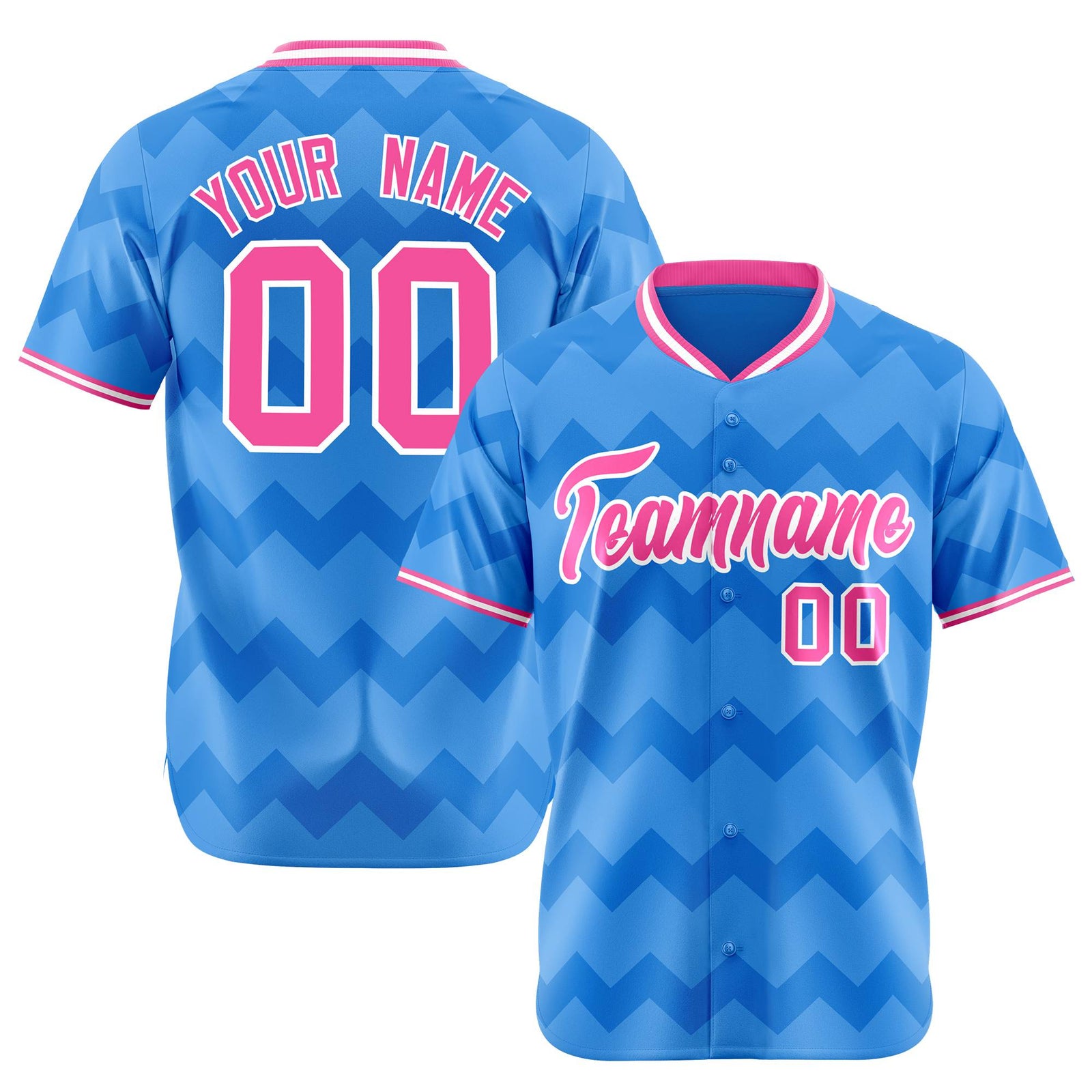 Custom Powder Blue Pink White Authentic Corrugated Fashion Baseball Jersey