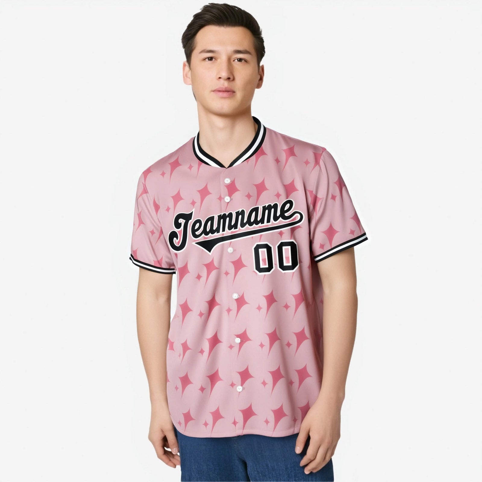 Custom Light Pink Black White Authentic Four Pointed Baseball Jersey