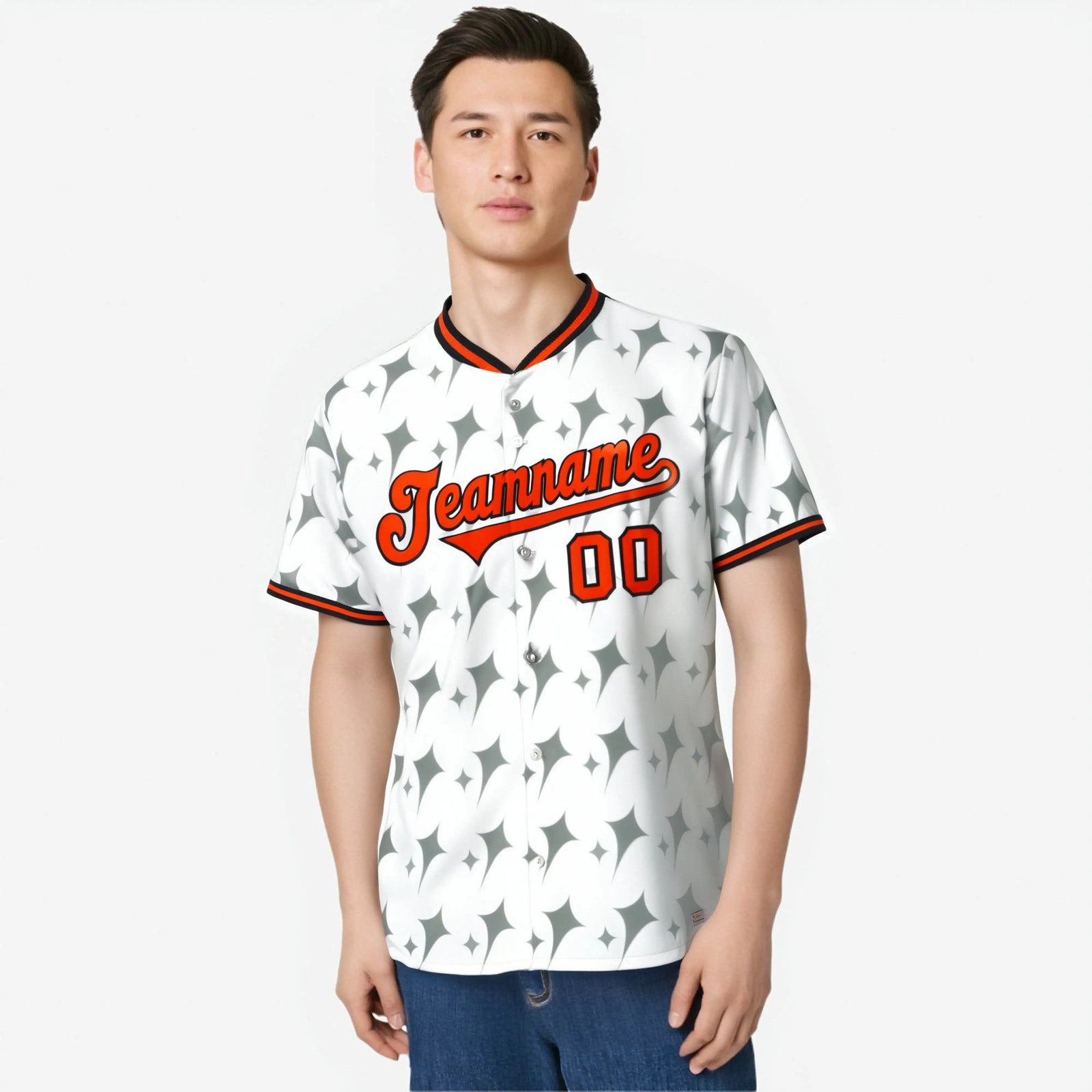 Custom White Orange Black Authentic Four Pointed Baseball Jersey
