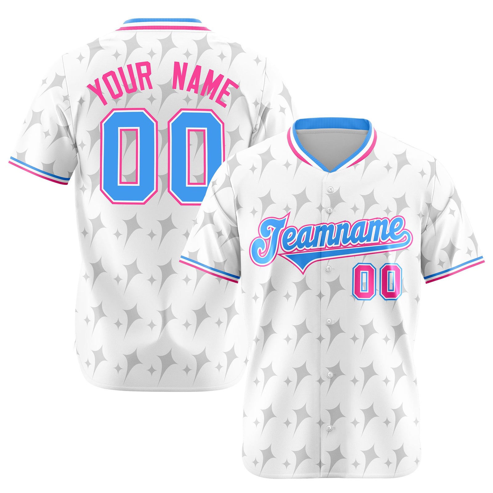 Custom White Powder Blue Pink Authentic Four Pointed Baseball Jersey