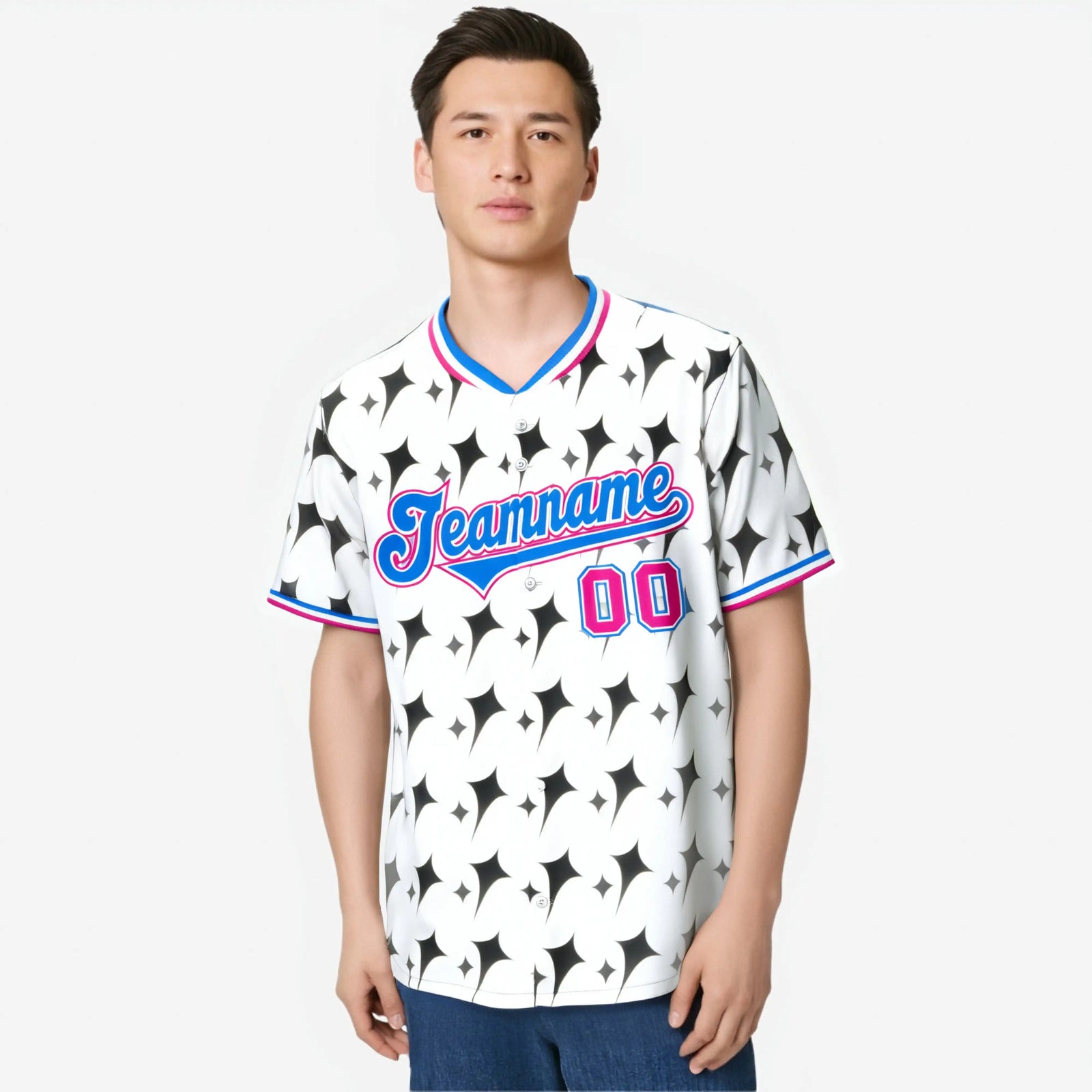Custom White Powder Blue Pink Authentic Four Pointed Baseball Jersey