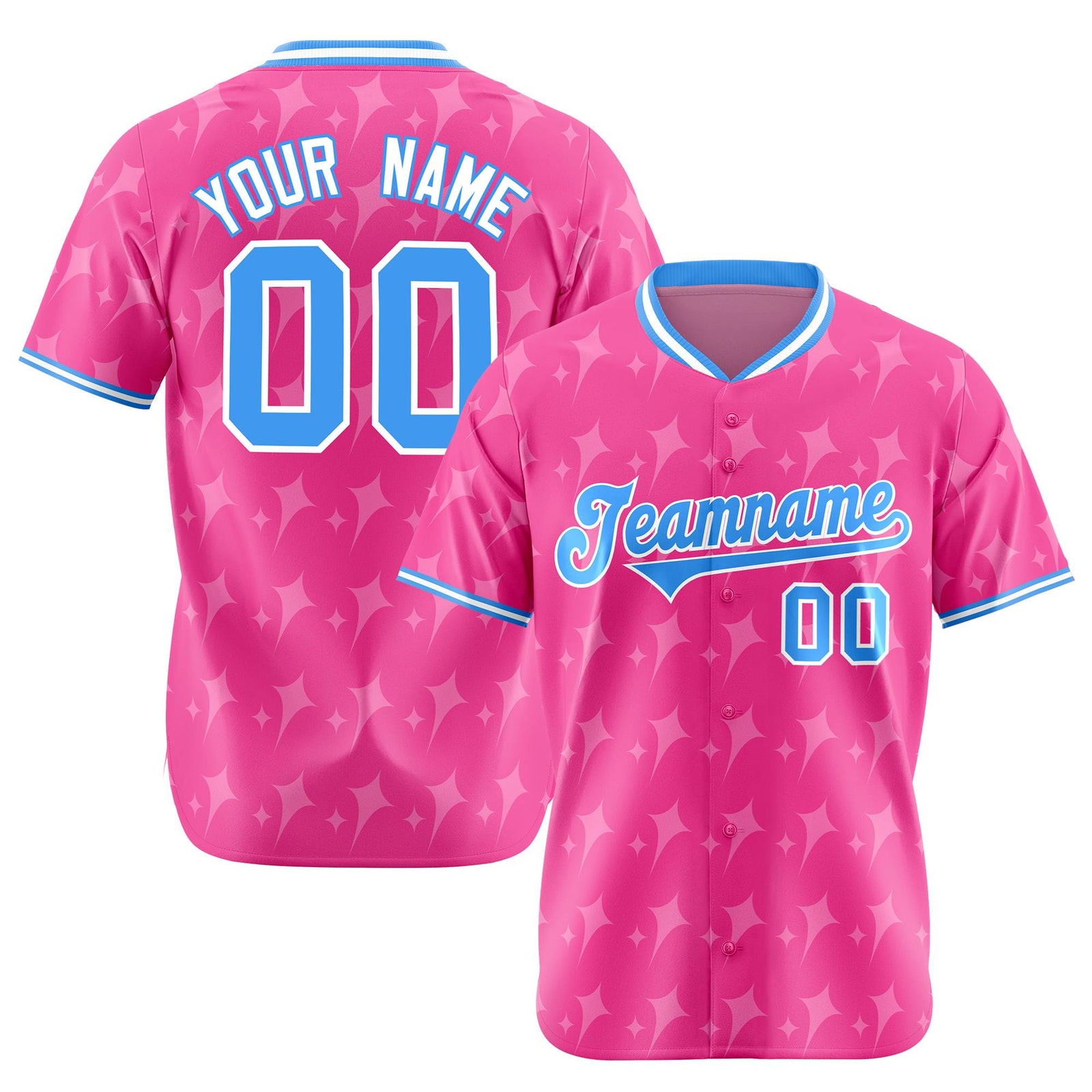 Custom Pink Powder Blue White Authentic Four Pointed Baseball Jersey