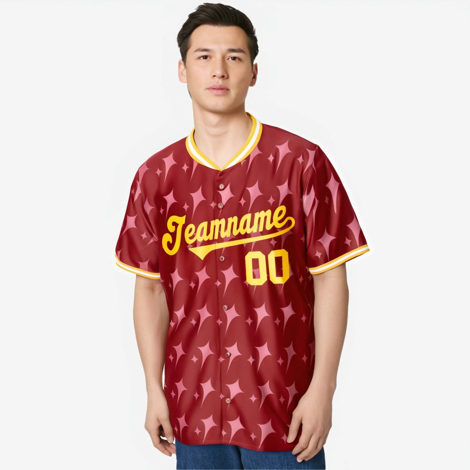 Custom Red Gold White Authentic Four Pointed Baseball Jersey