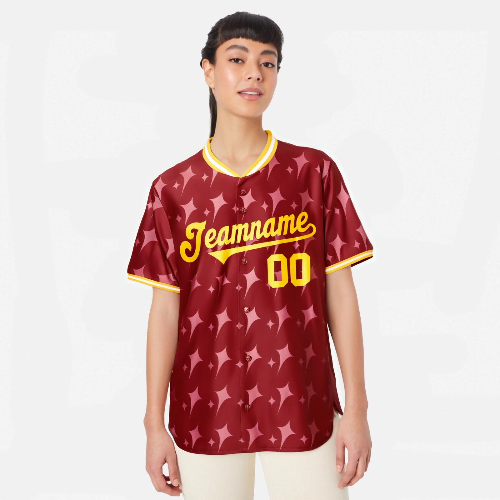 Custom Red Gold White Authentic Four Pointed Baseball Jersey