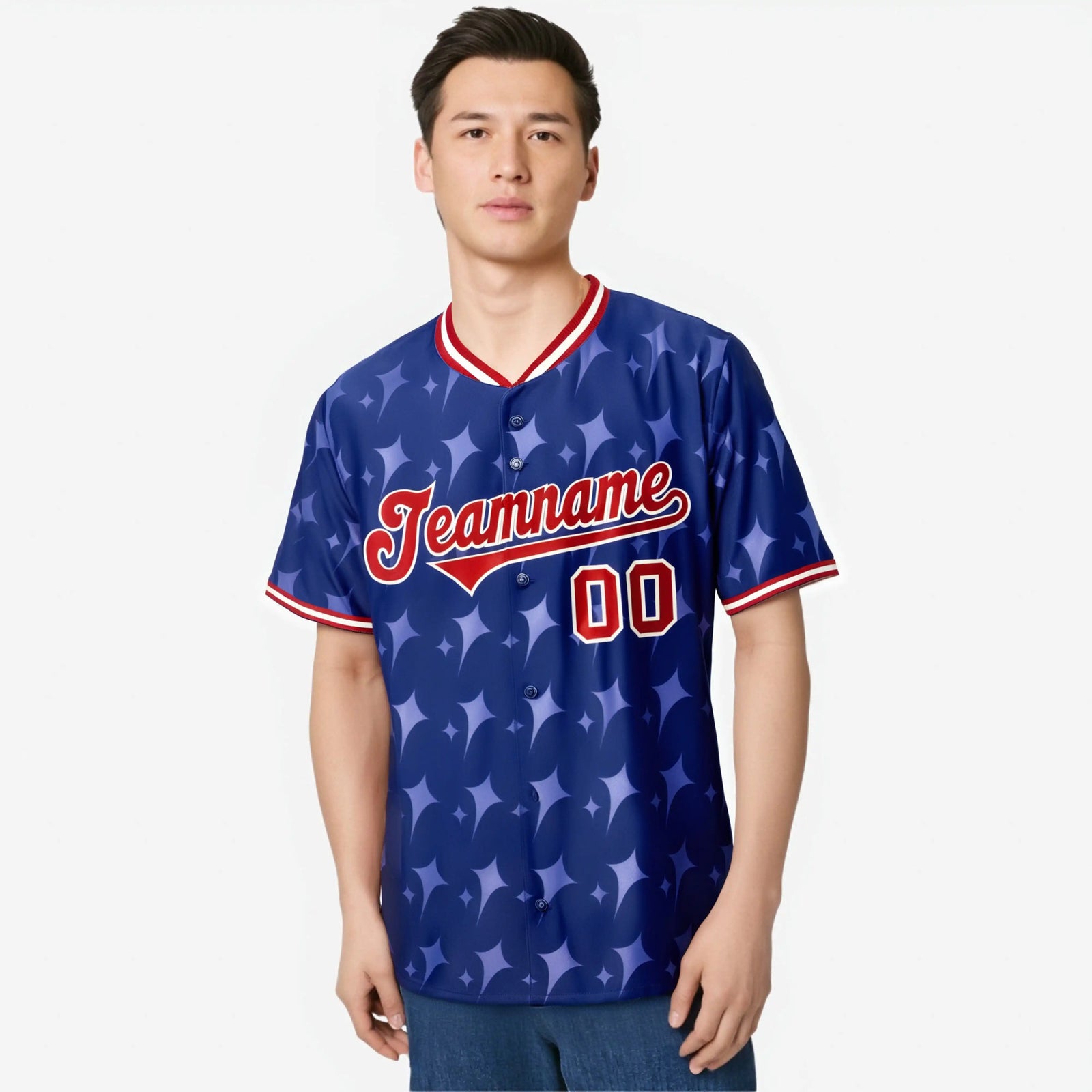 Custom Royal Blue Red White Authentic Four Pointed Baseball Jersey
