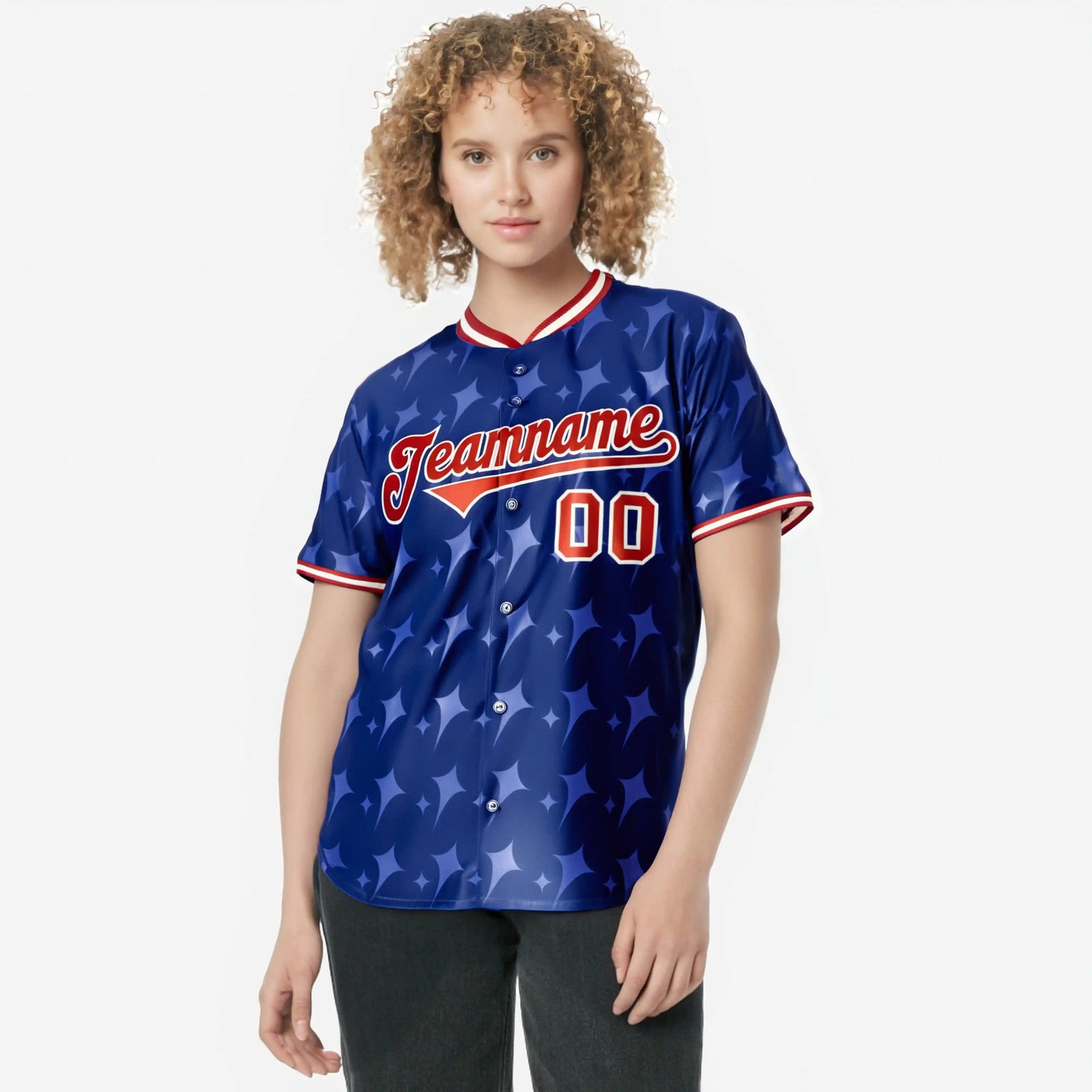 Custom Royal Blue Red White Authentic Four Pointed Baseball Jersey