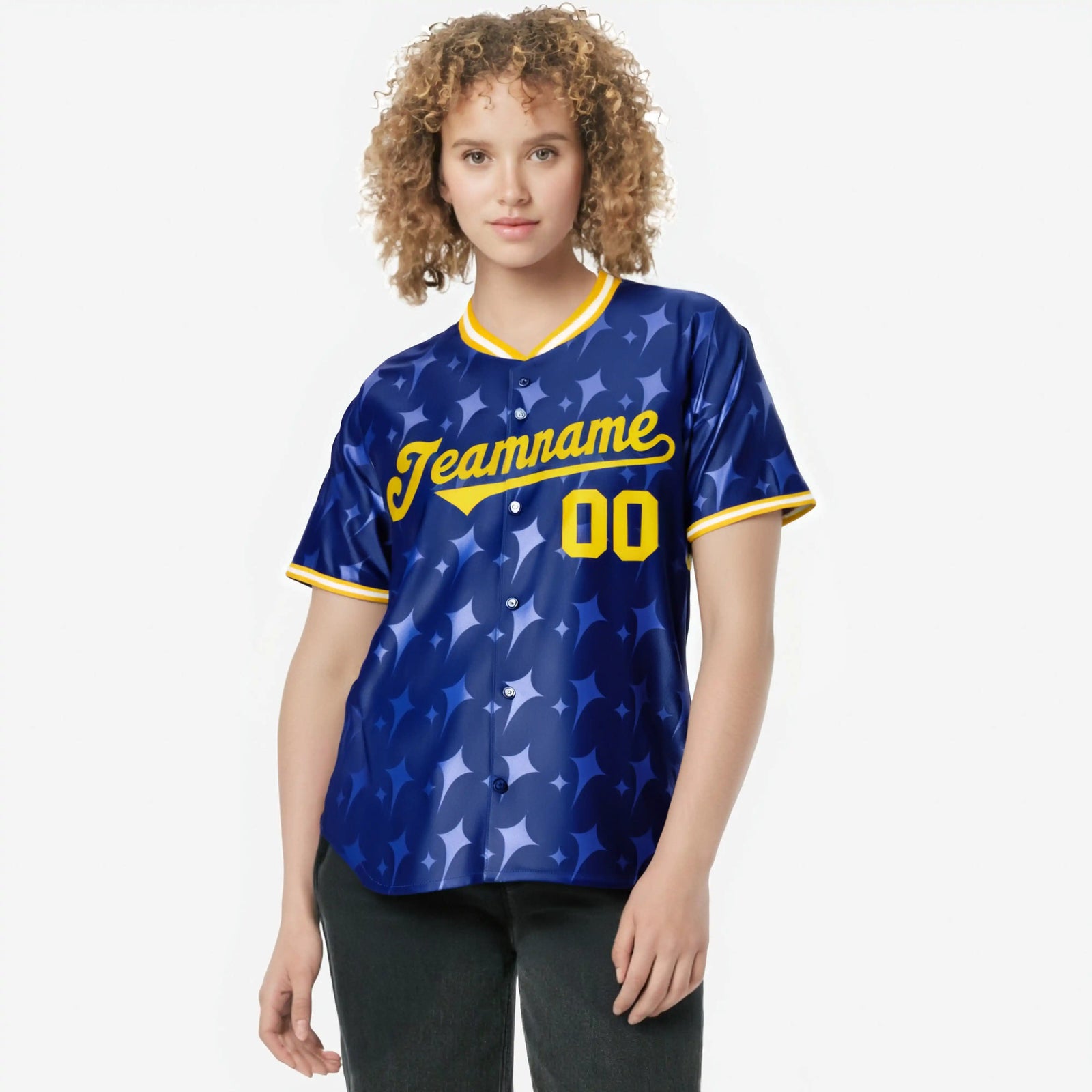 Custom Royal Blue Gold White Authentic Four Pointed Baseball Jersey