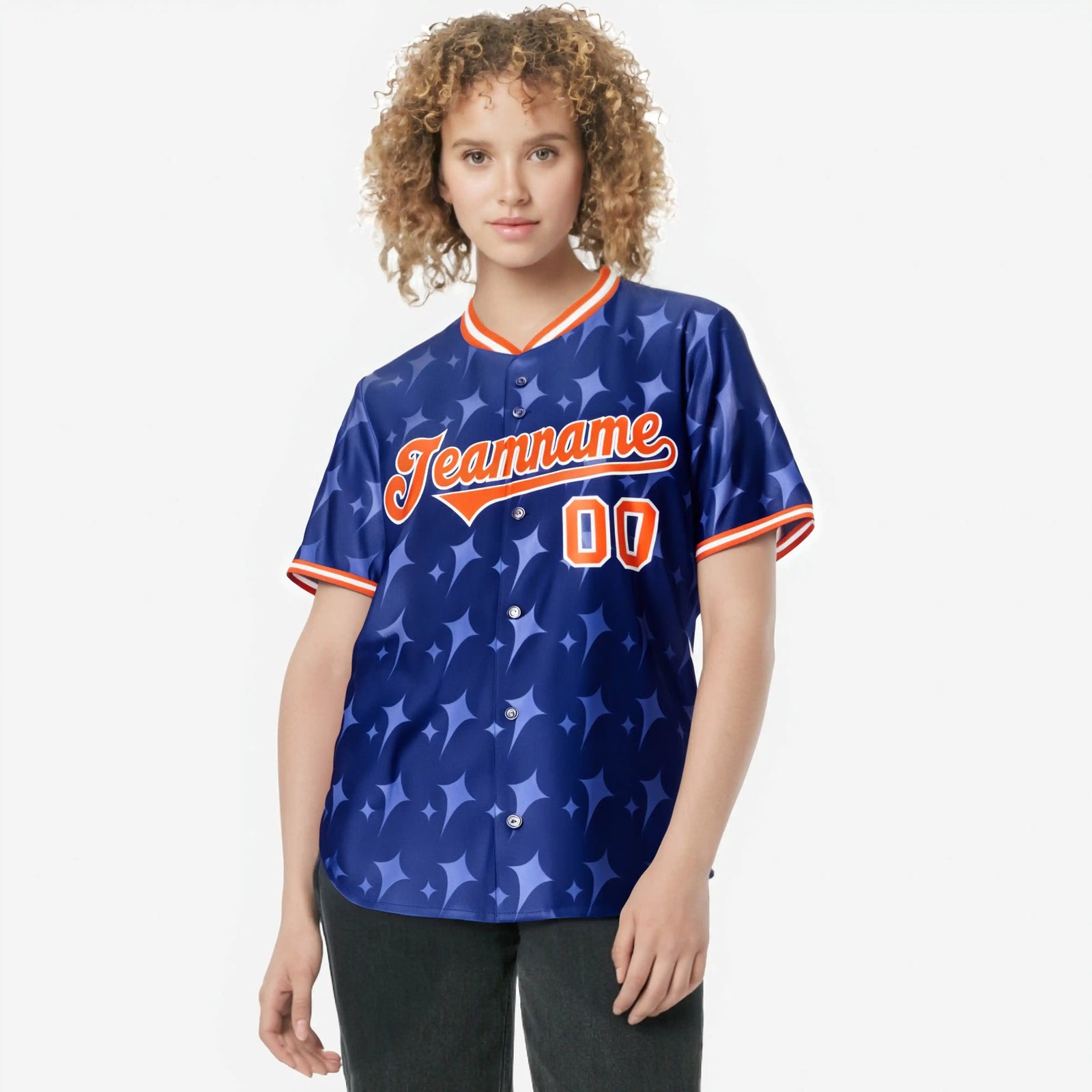 Custom Royal Blue Orange White Authentic Four Pointed Baseball Jersey