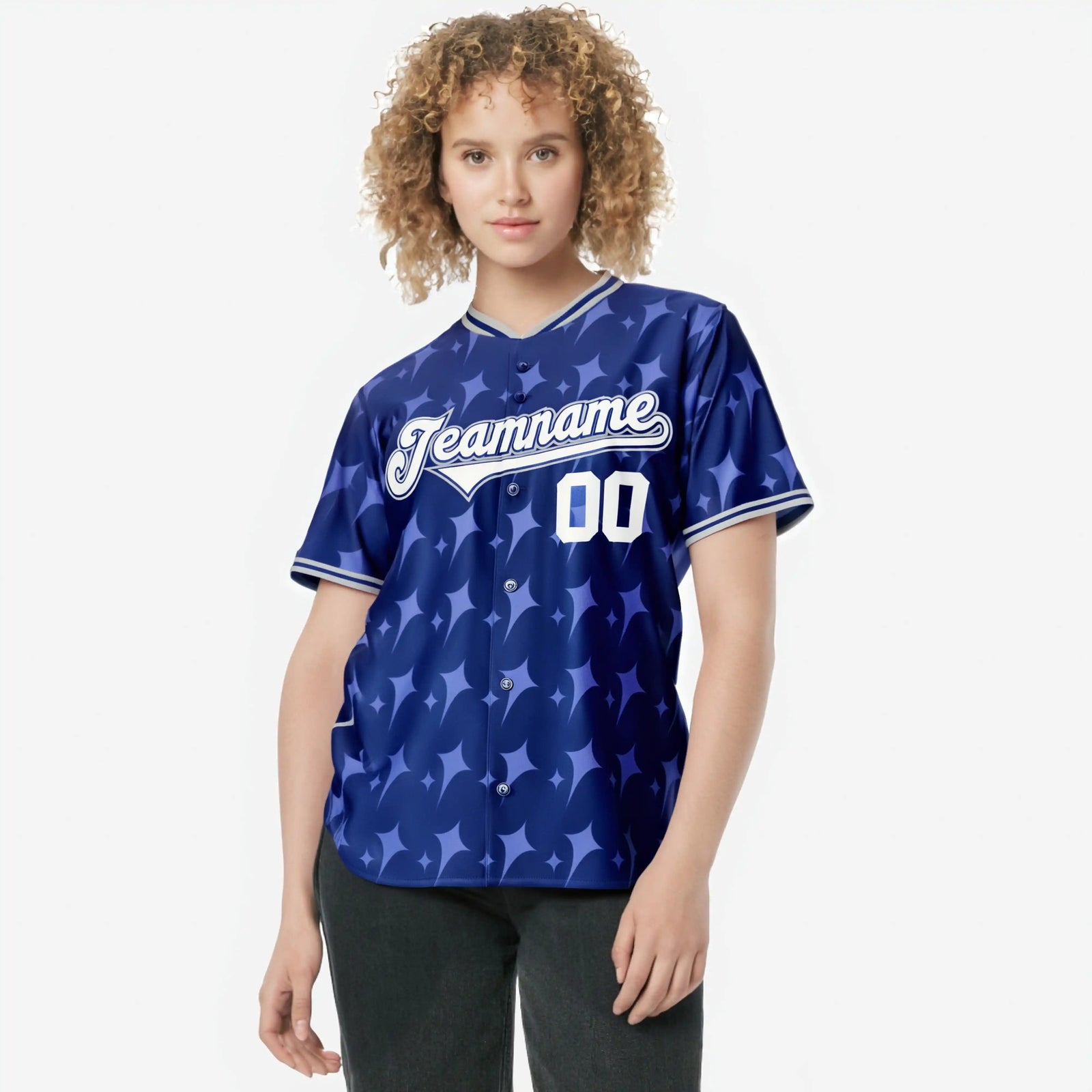 Custom Royal Blue White Gray Authentic Four Pointed Baseball Jersey