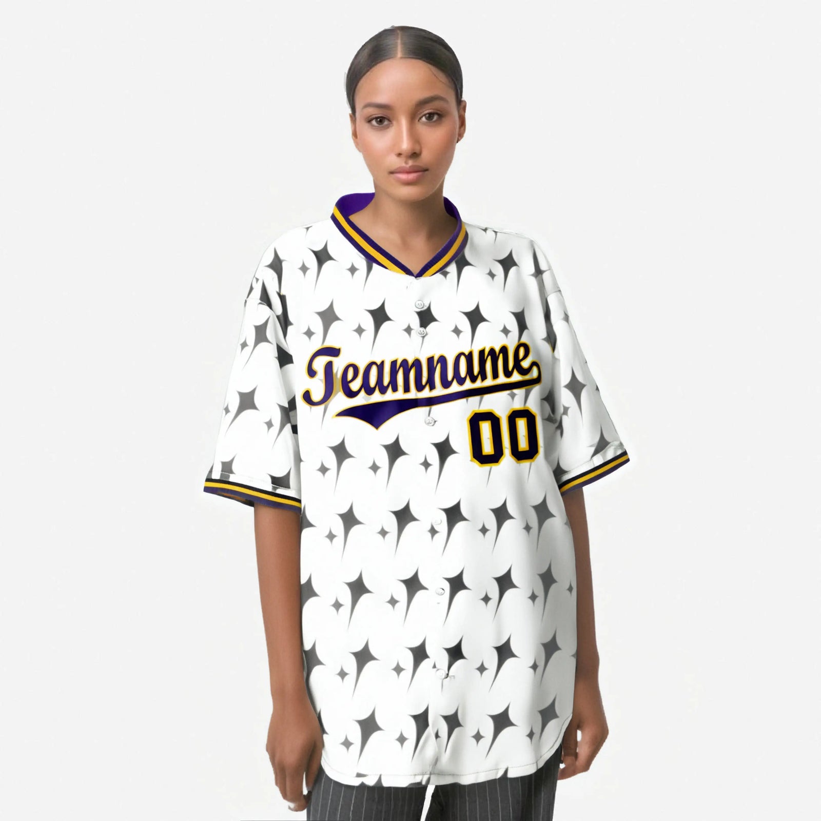 Custom White Purple Gold Authentic Four Pointed Baseball Jersey