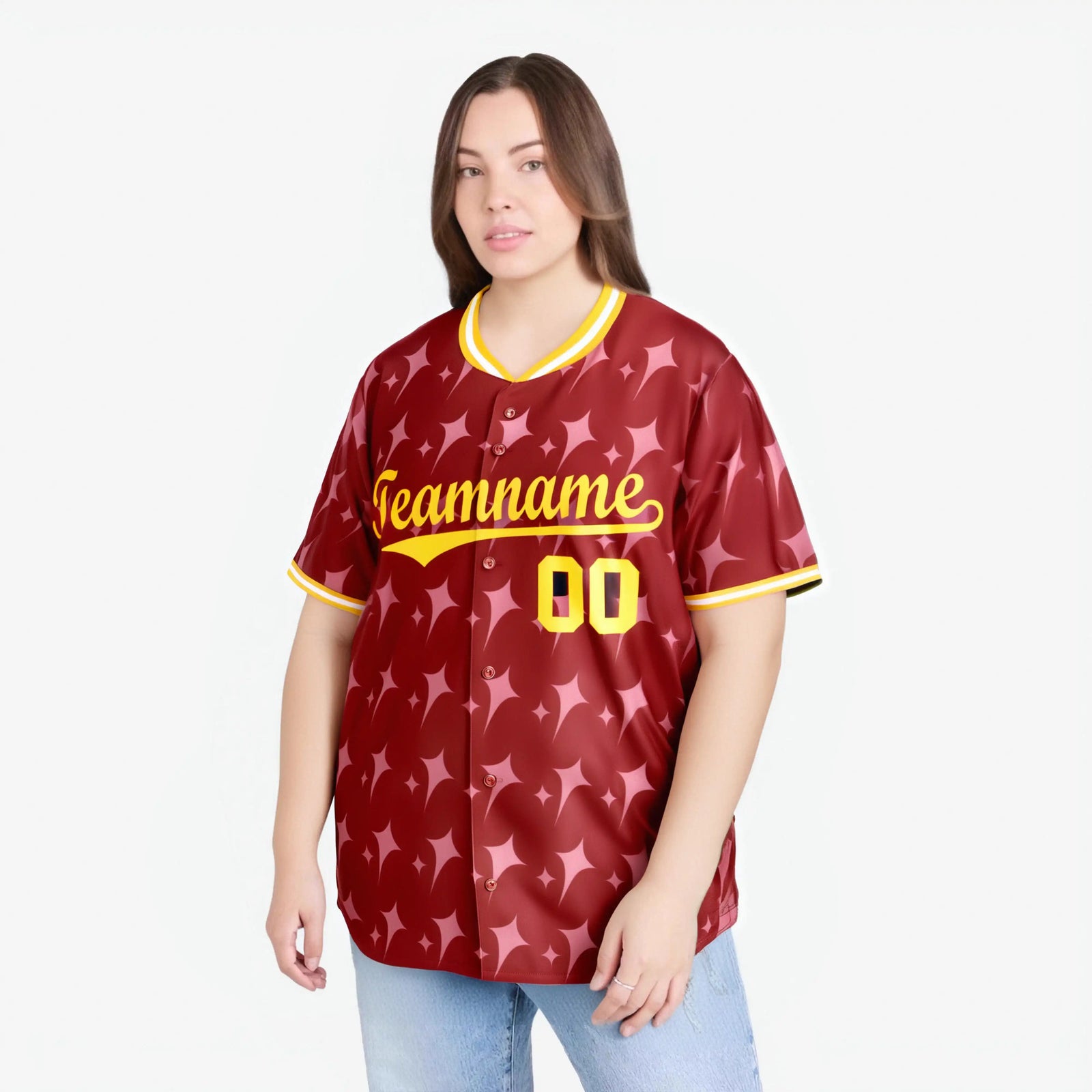 Custom Red Gold White Authentic Four Pointed Baseball Jersey