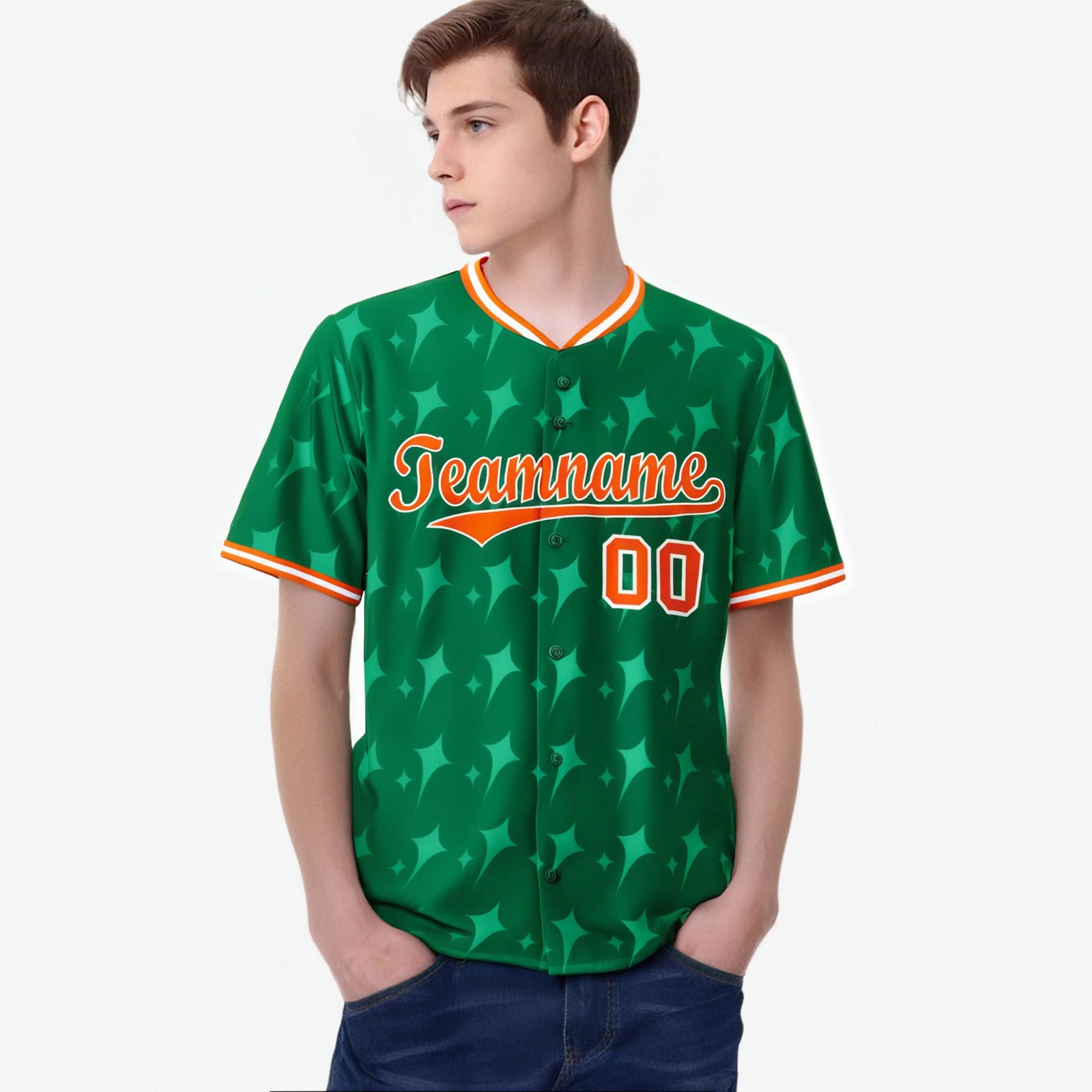 Custom Kelly Green Orange White Authentic Four Pointed Baseball Jersey