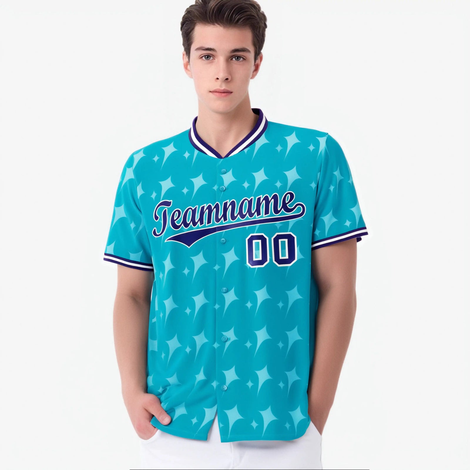 Custom Sky Blue Purple White Authentic Four Pointed Baseball Jersey