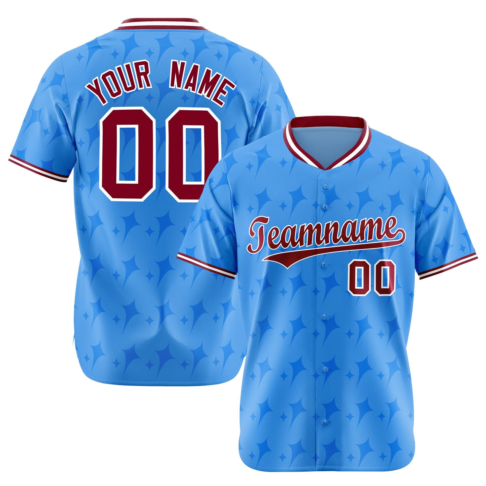 Custom Powder Blue Crimson White Authentic Four Pointed Baseball Jersey