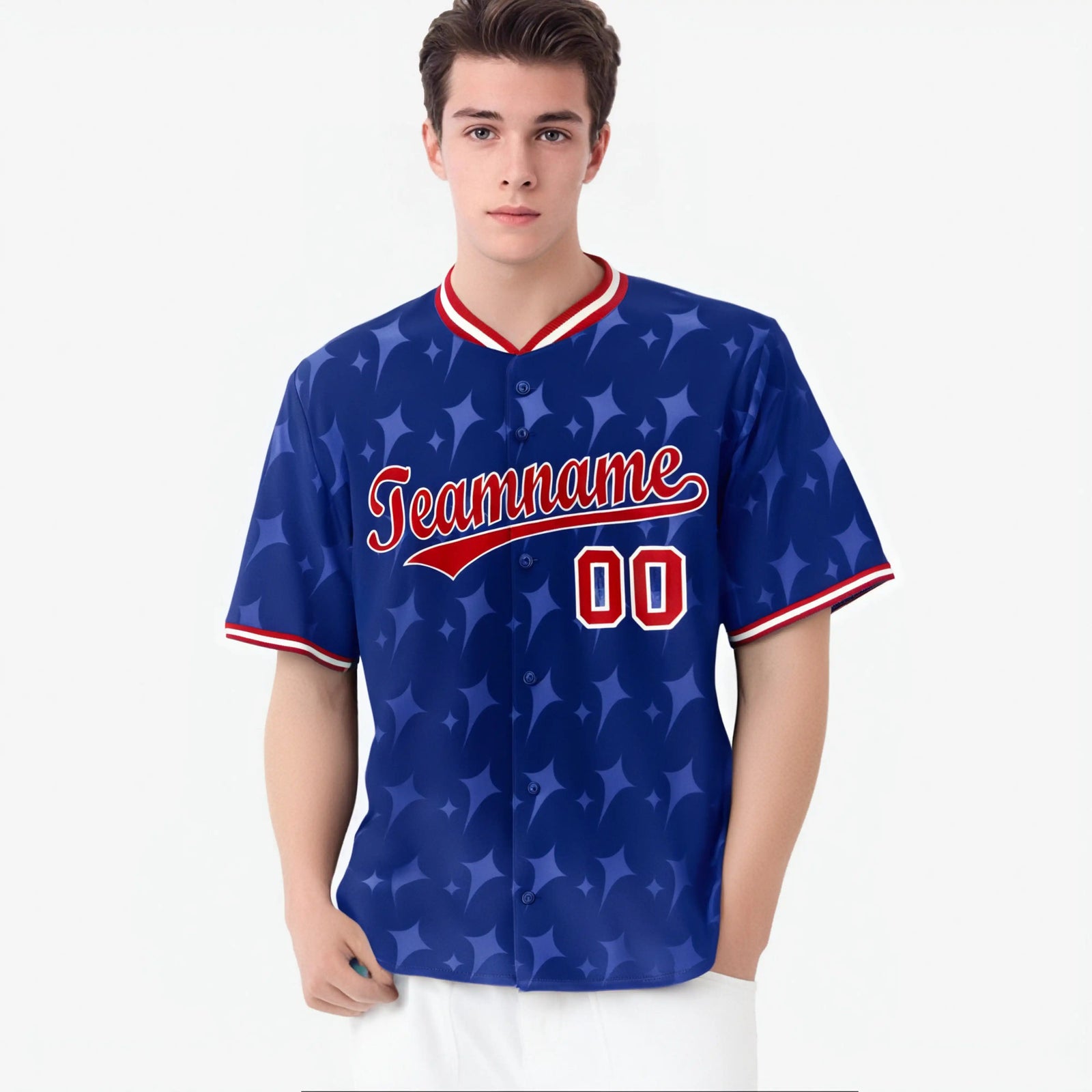 Custom Royal Blue Red White Authentic Four Pointed Baseball Jersey