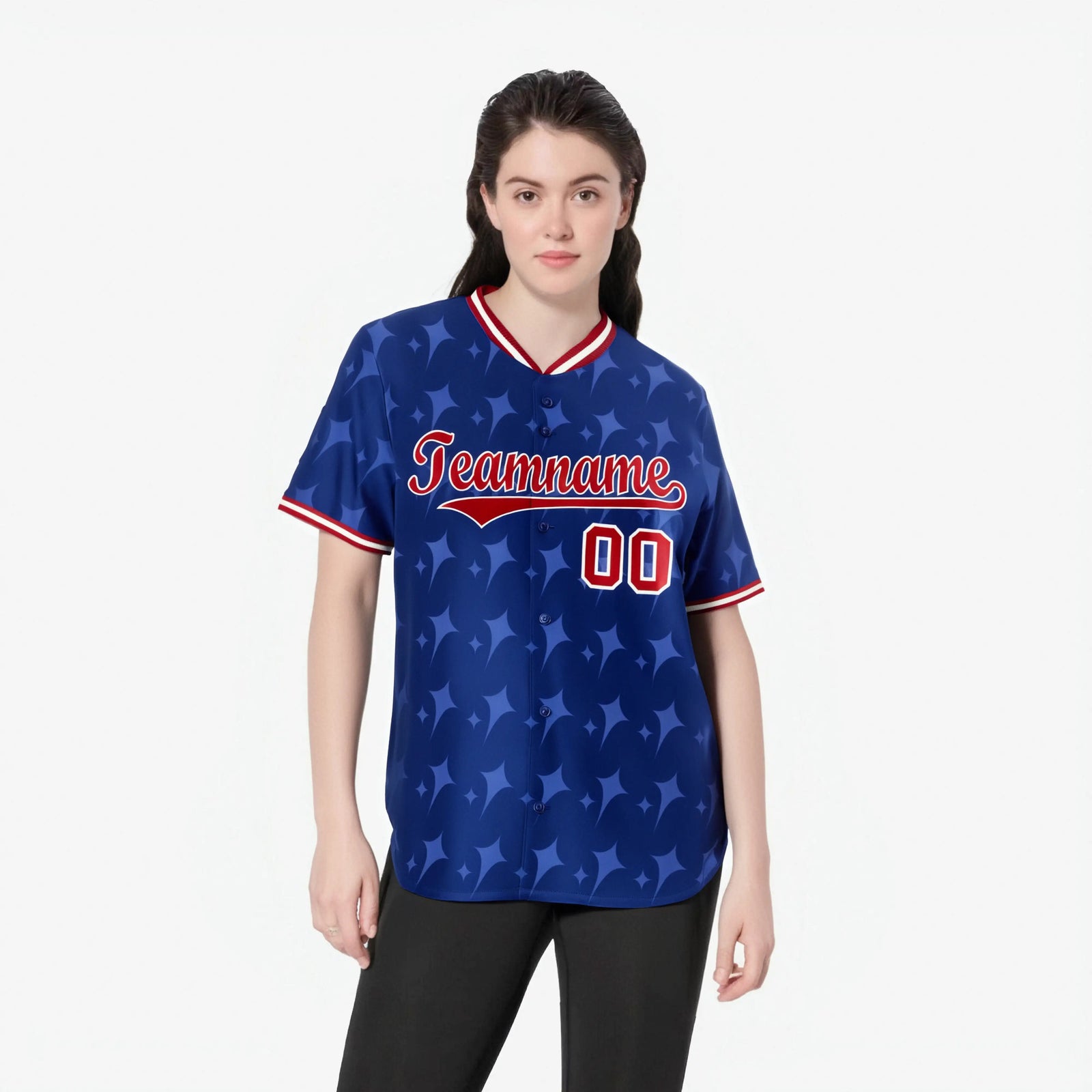 Custom Royal Blue Red White Authentic Four Pointed Baseball Jersey
